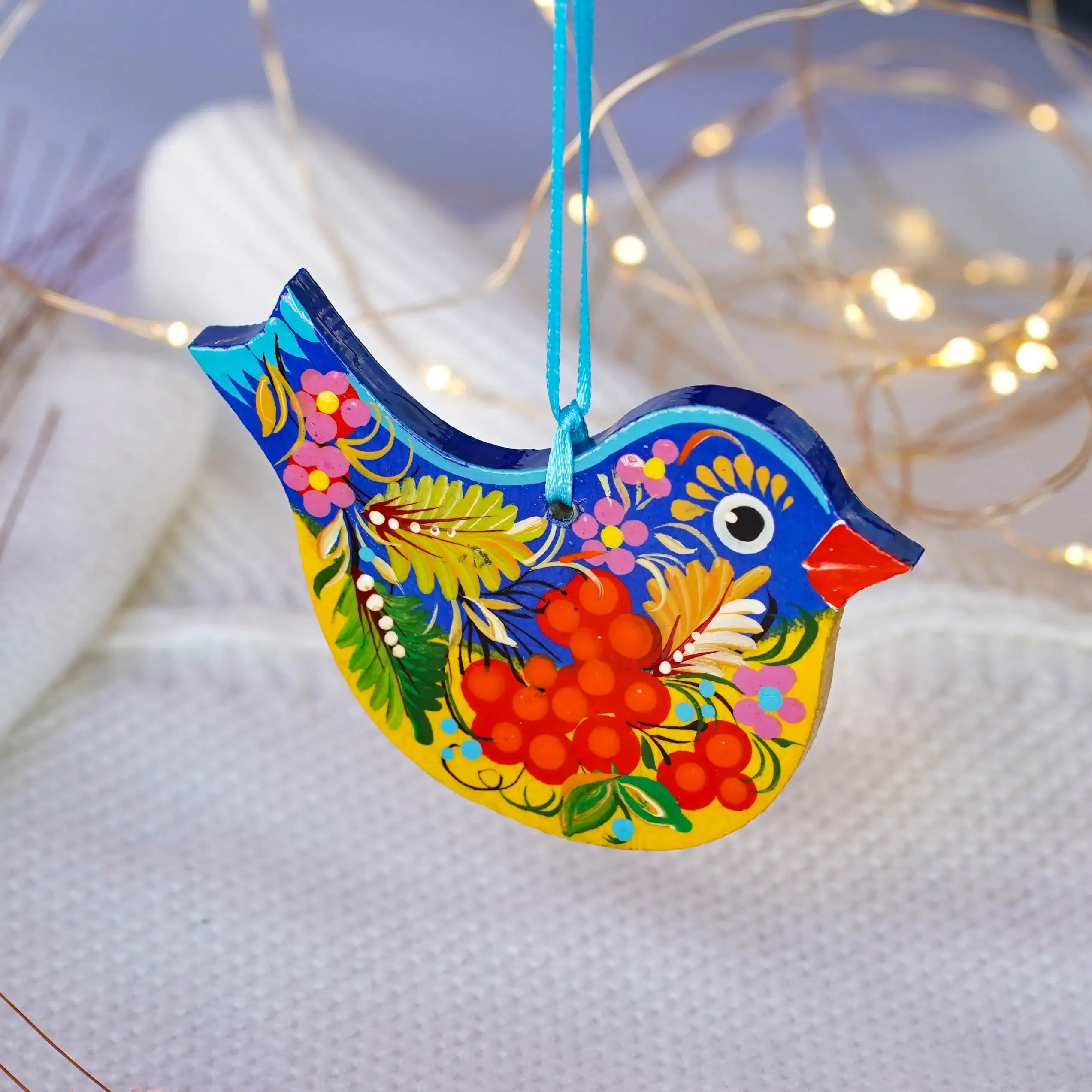 Painted Ukrainian Bird Christmas Ornament Wooden