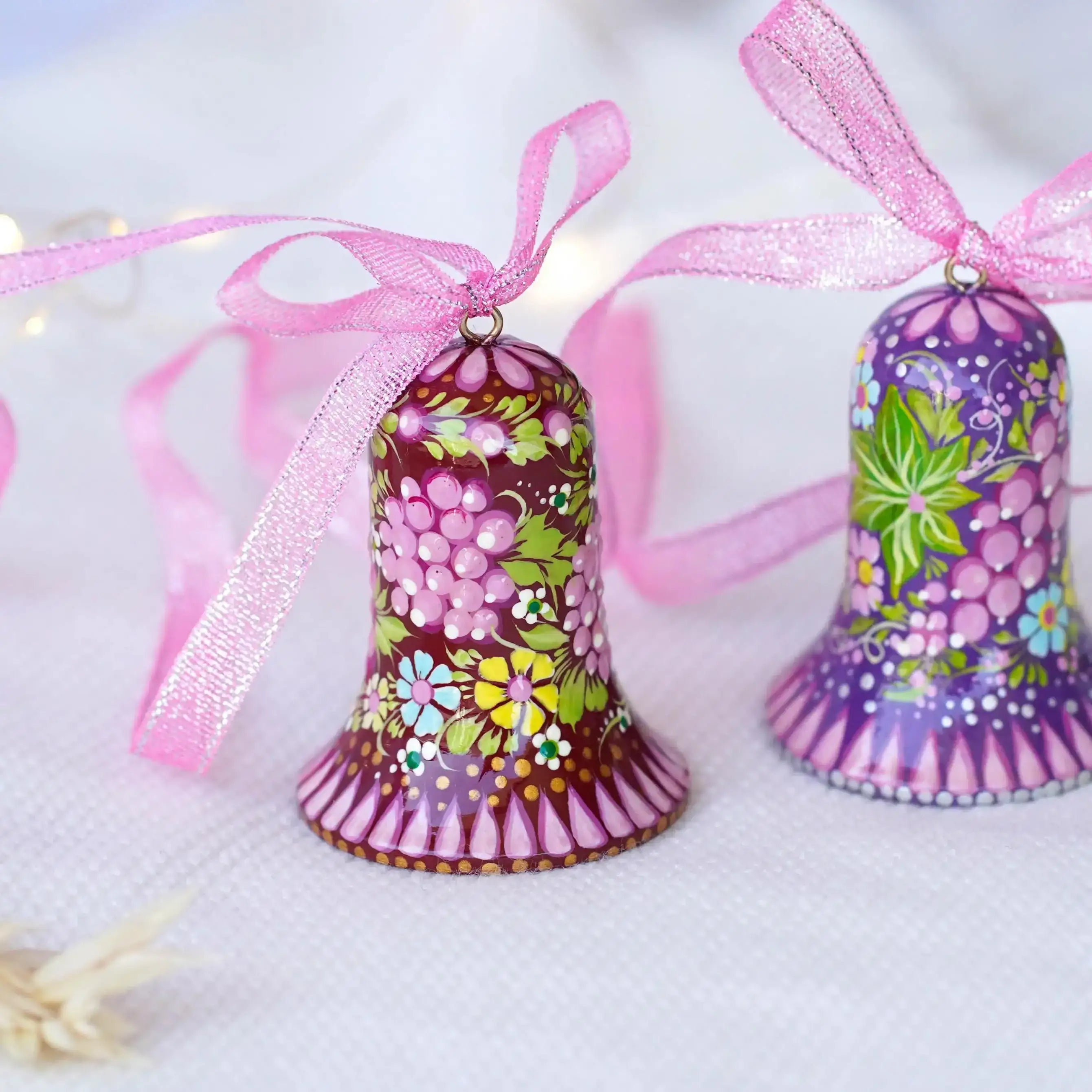 Set of 2 Painted Christmas Bell Ornaments