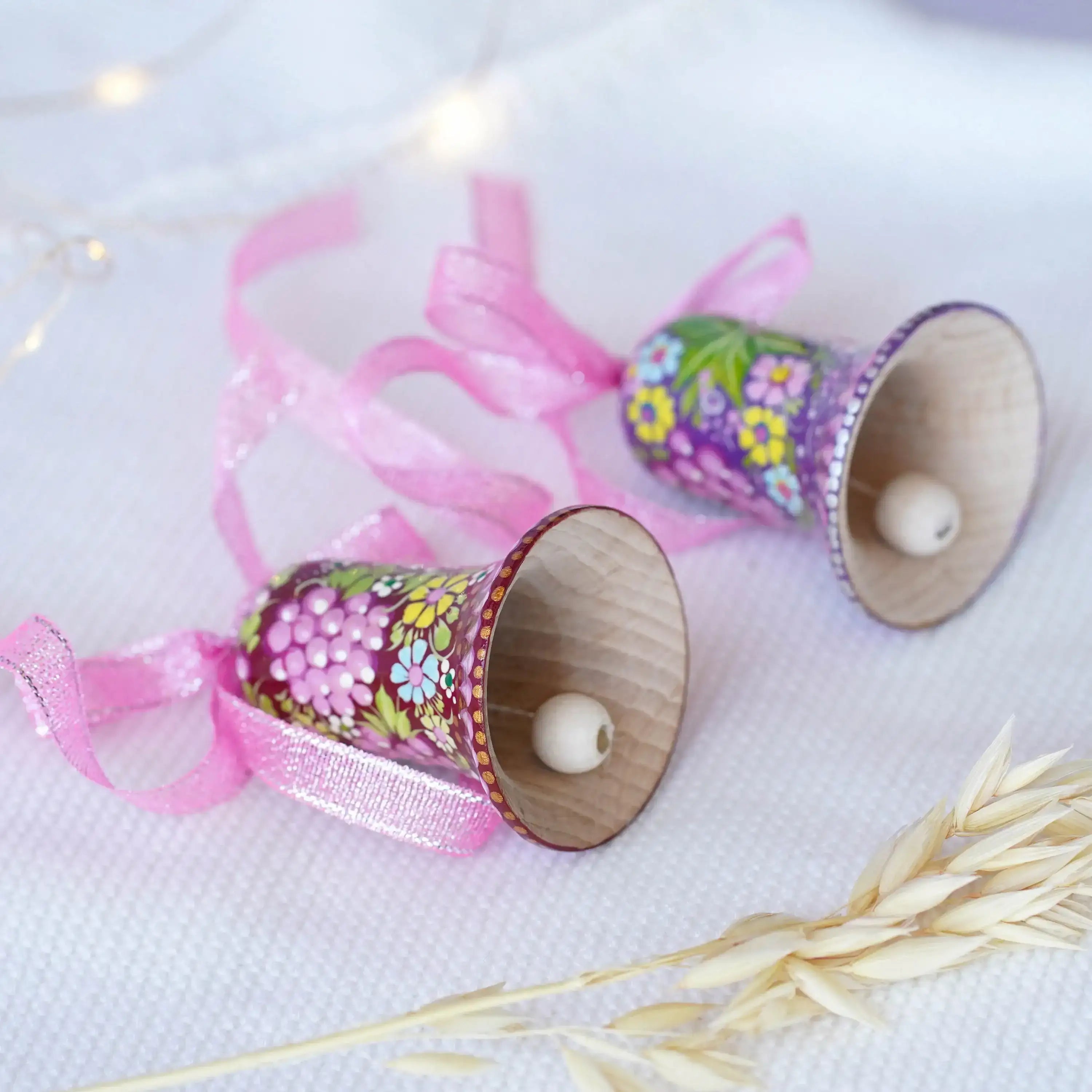 Set of 2 Painted Christmas Bell Ornaments