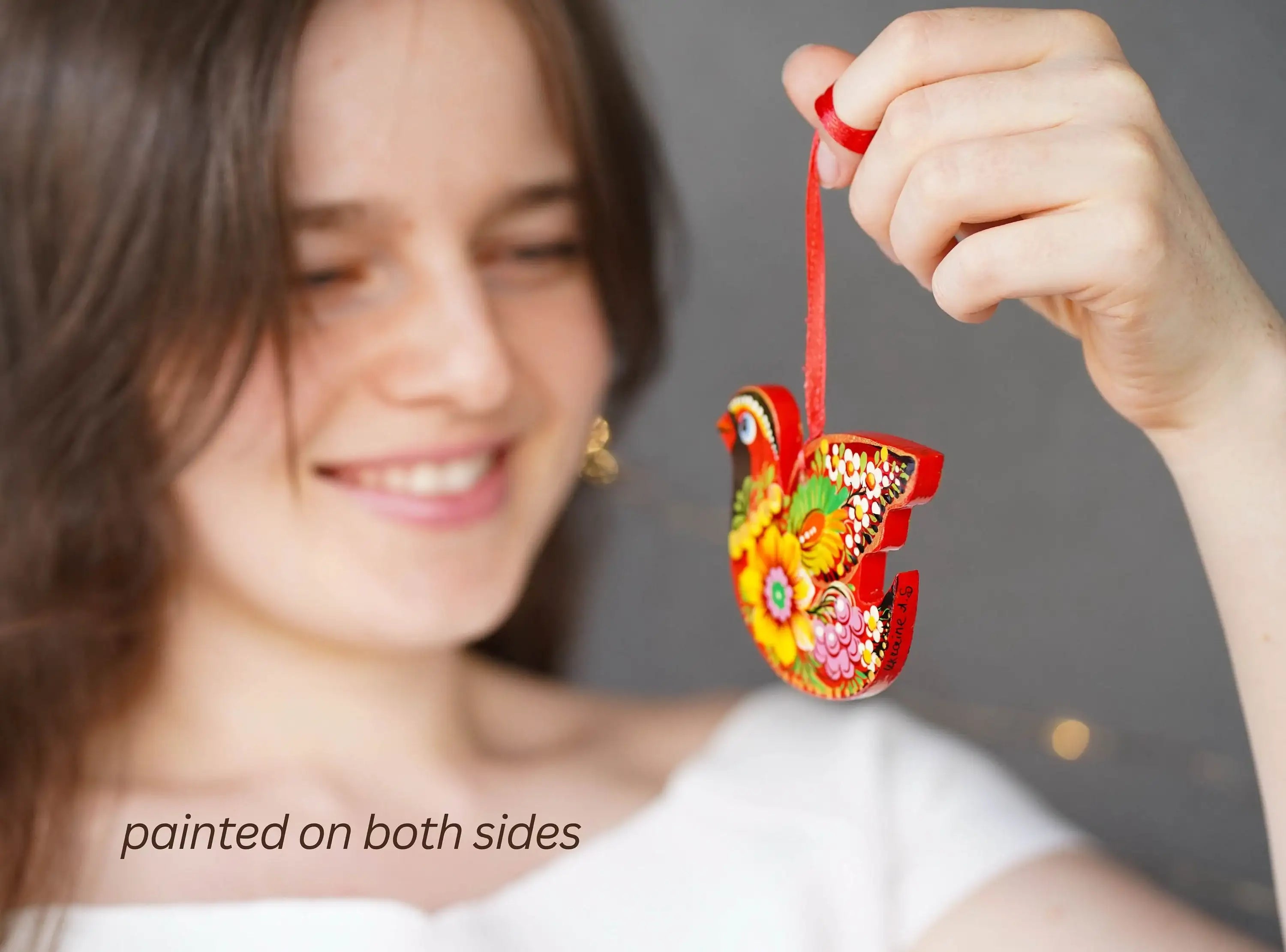 Set of 2 Wooden Painted Cardinal Christmas Ornaments