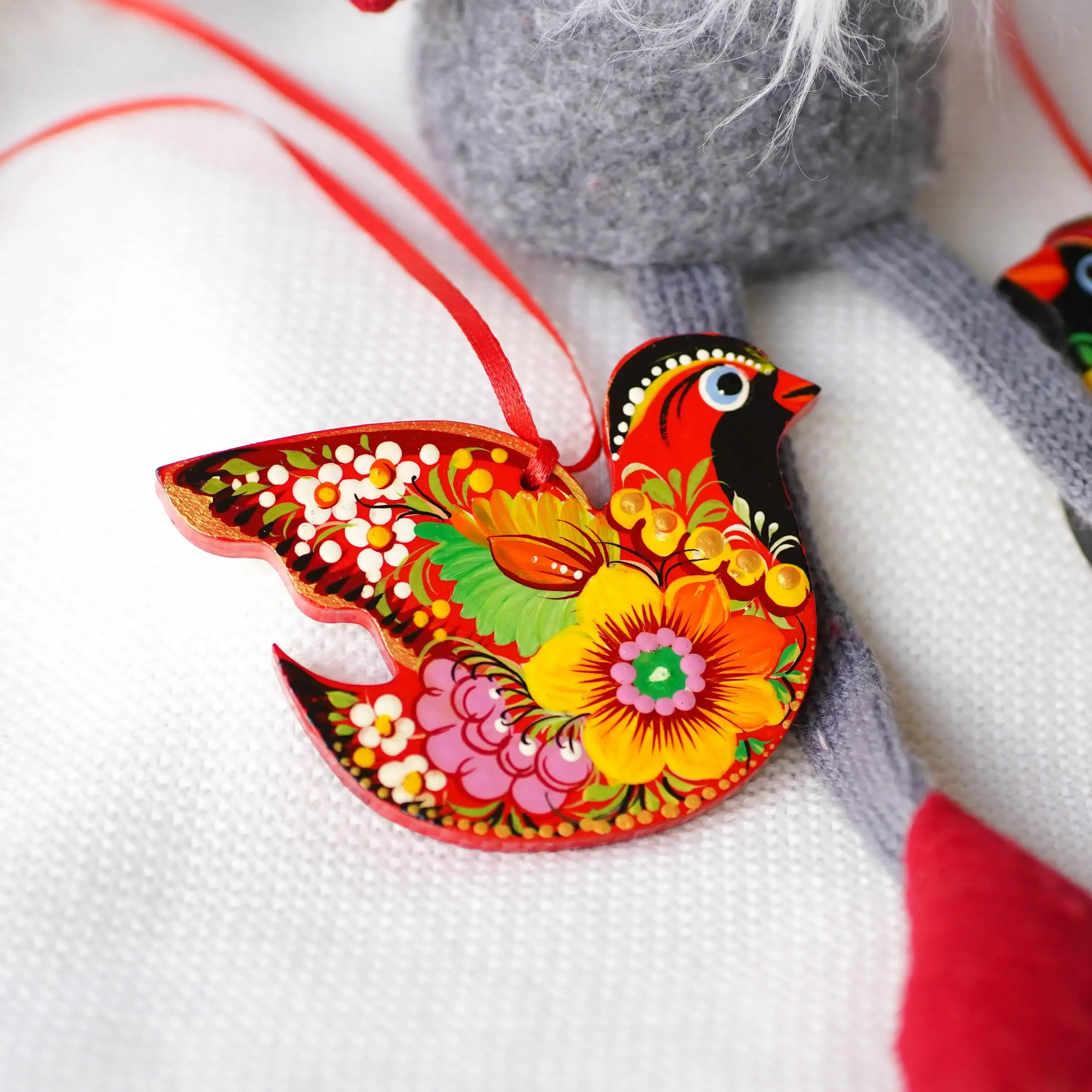 Set of 2 Wooden Painted Cardinal Christmas Ornaments