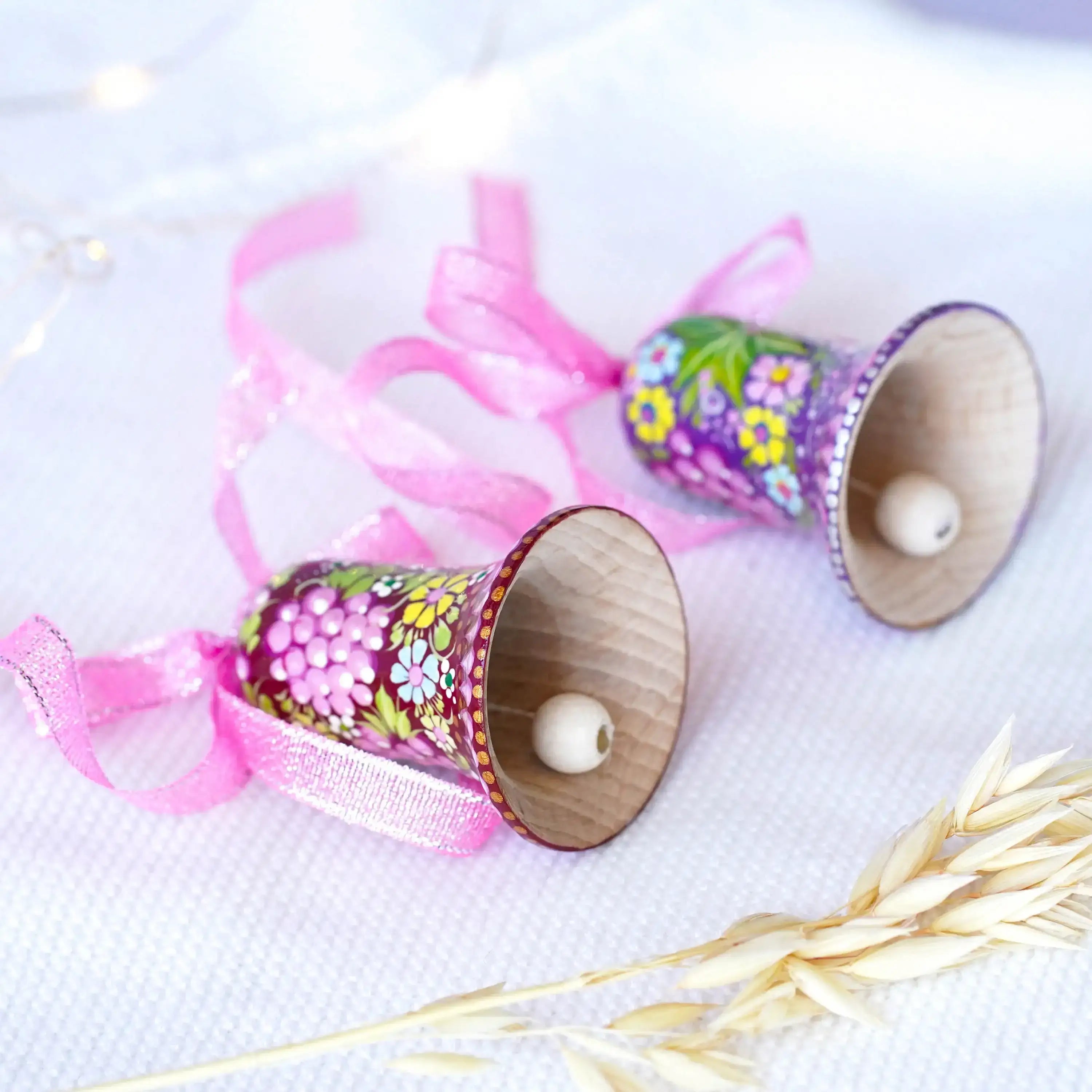 Wooden Easter Bell Ornament Hand-painted with Ukrainian Petrykivka Art