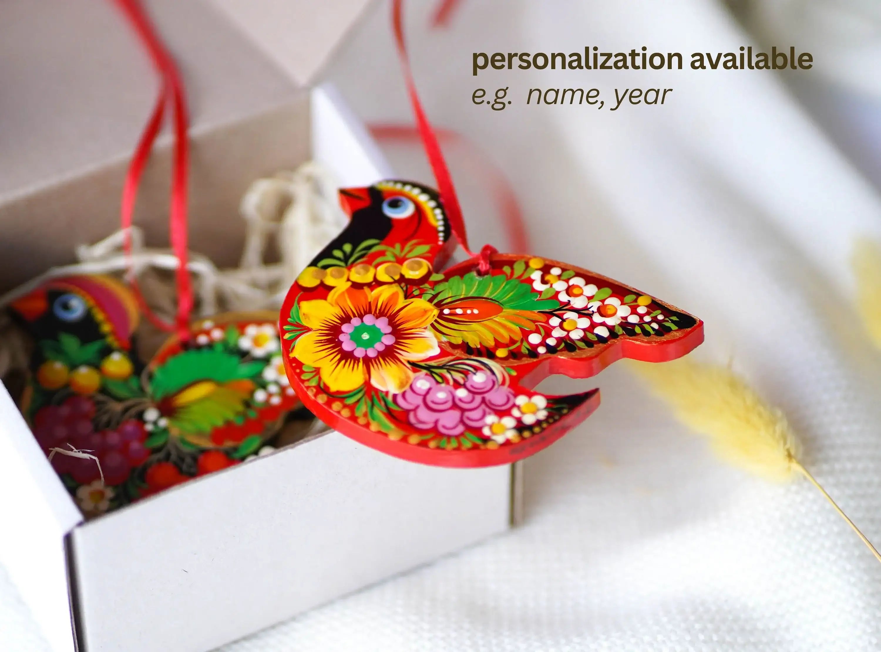 Set of 2 Wooden Painted Cardinal Christmas Ornaments