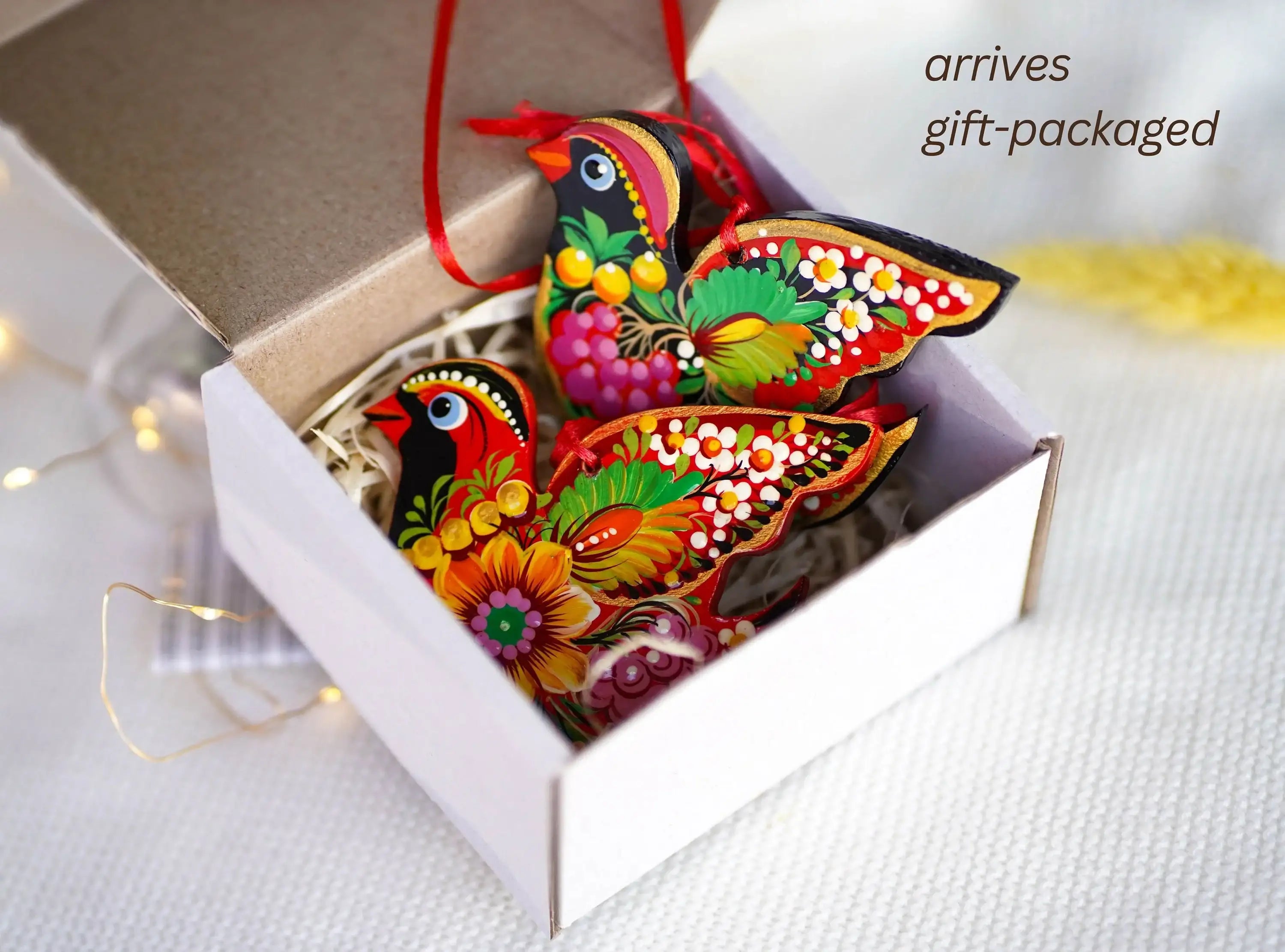 Set of 2 Wooden Painted Cardinal Christmas Ornaments