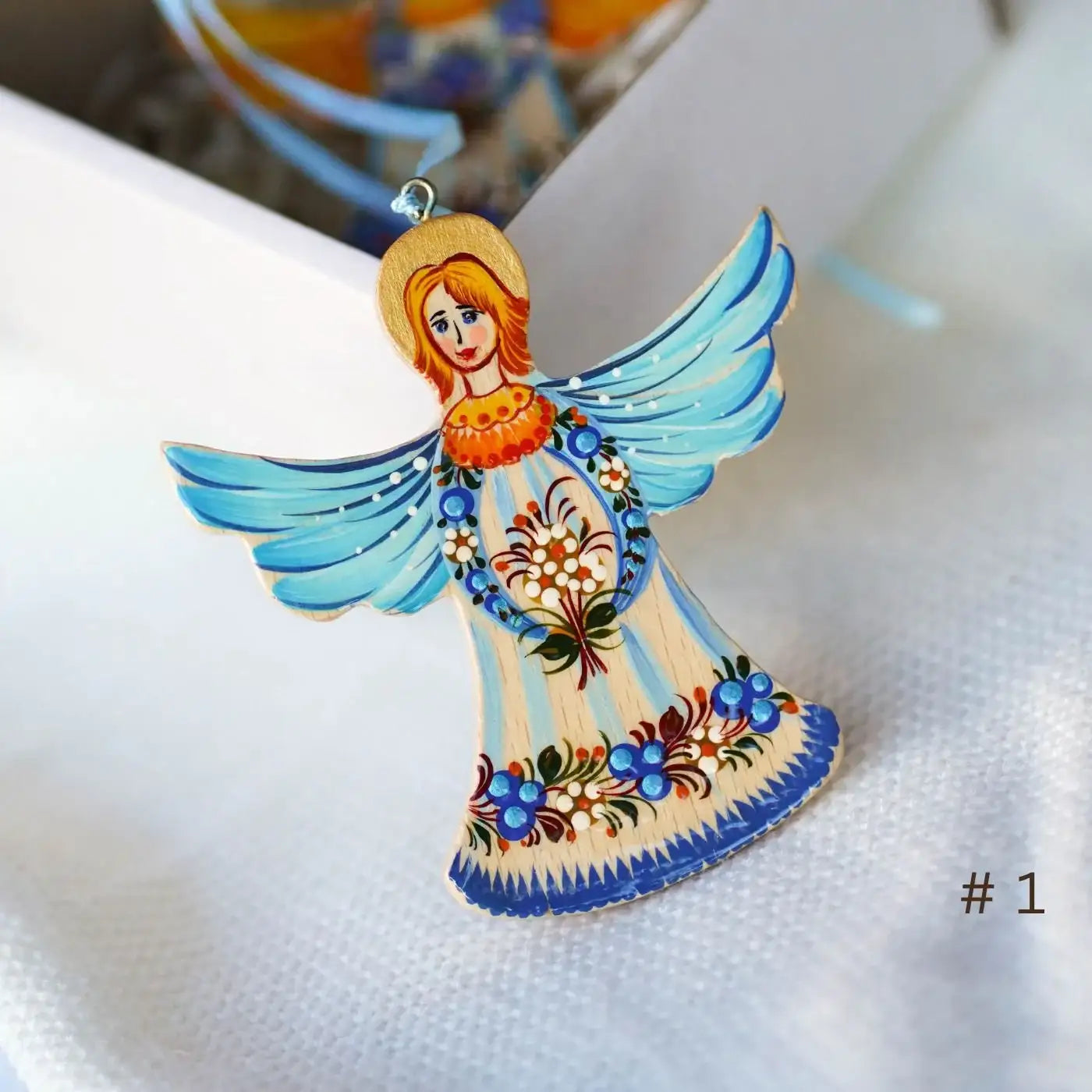 Painted Wooden Angel Christmas Ornament