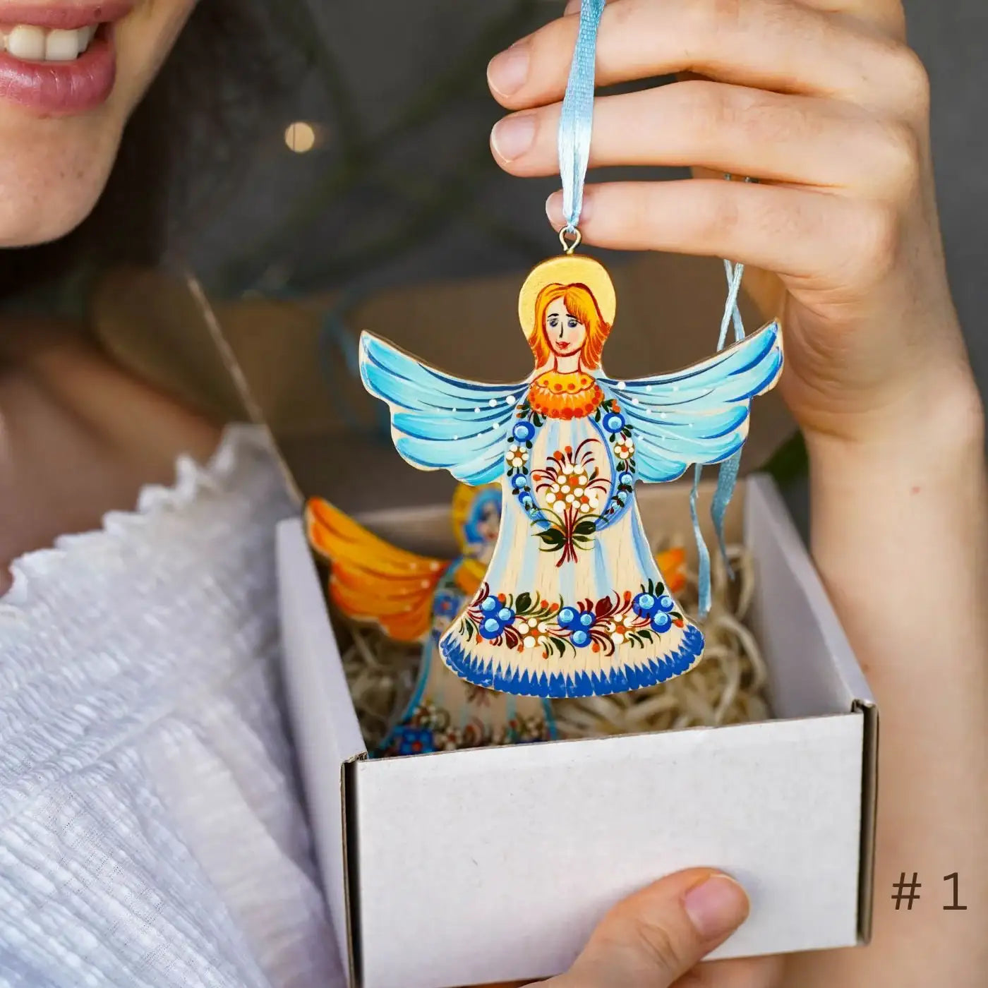 Painted Wooden Angel Christmas Ornament