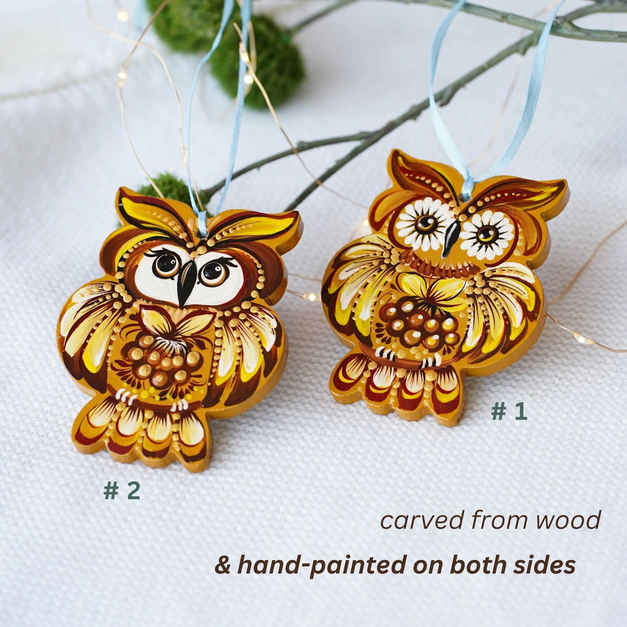 Wooden Owl Easter Ornament Hand-painted with Petrylivka Art