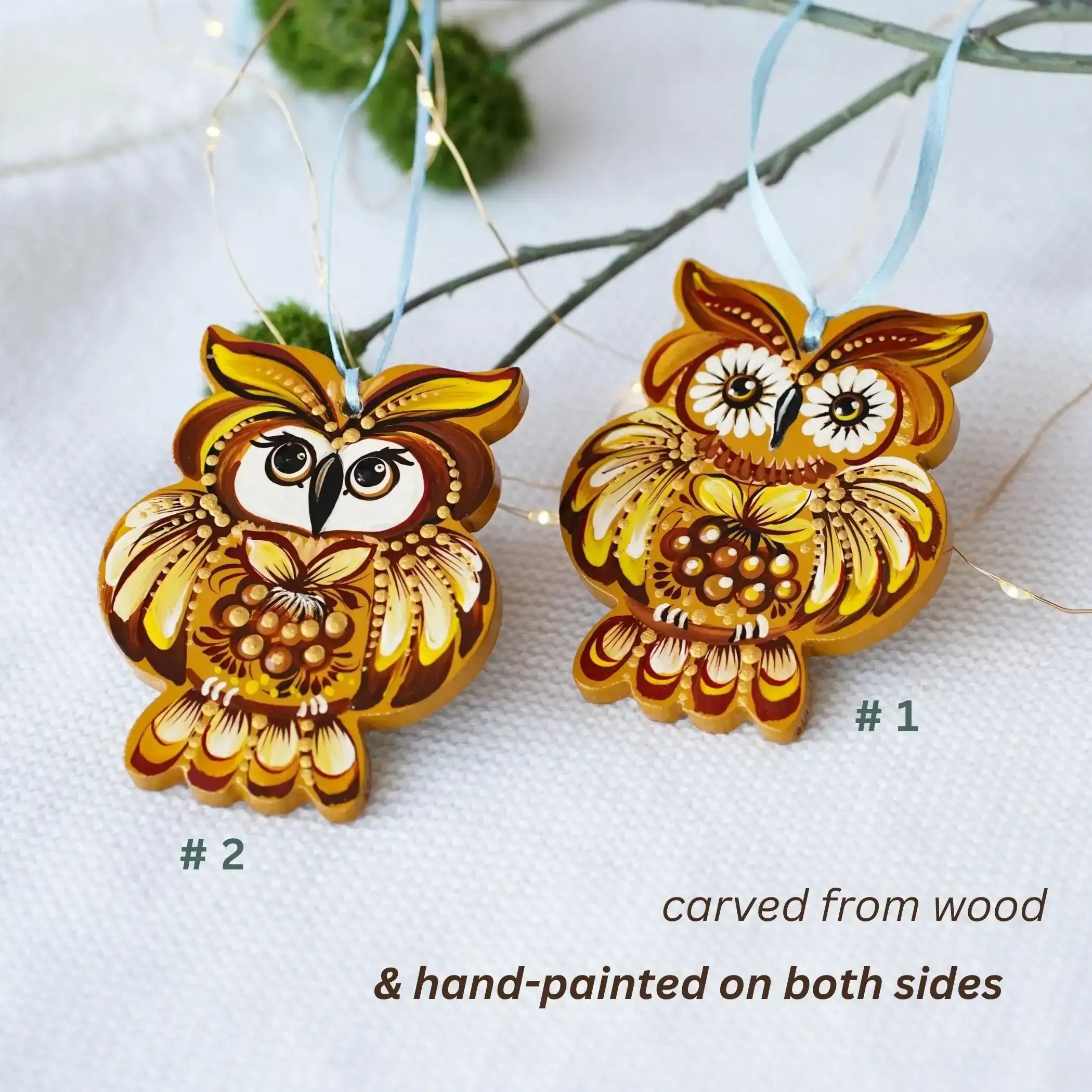 Hand-painted Wooden Owl Christmas Ornament