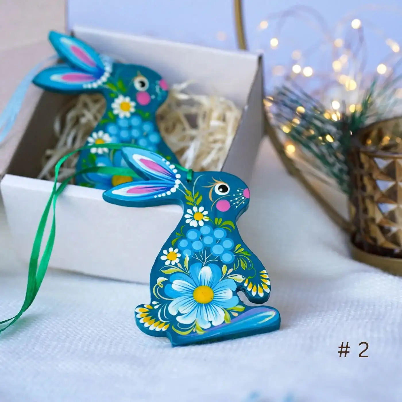 Painted Wooden Bunny Ukrainian Christmas Ornament