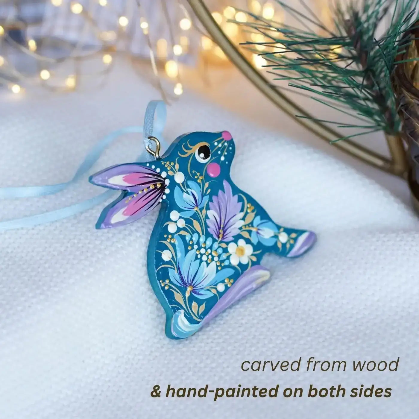 Painted Wooden Small Bunny Ornament