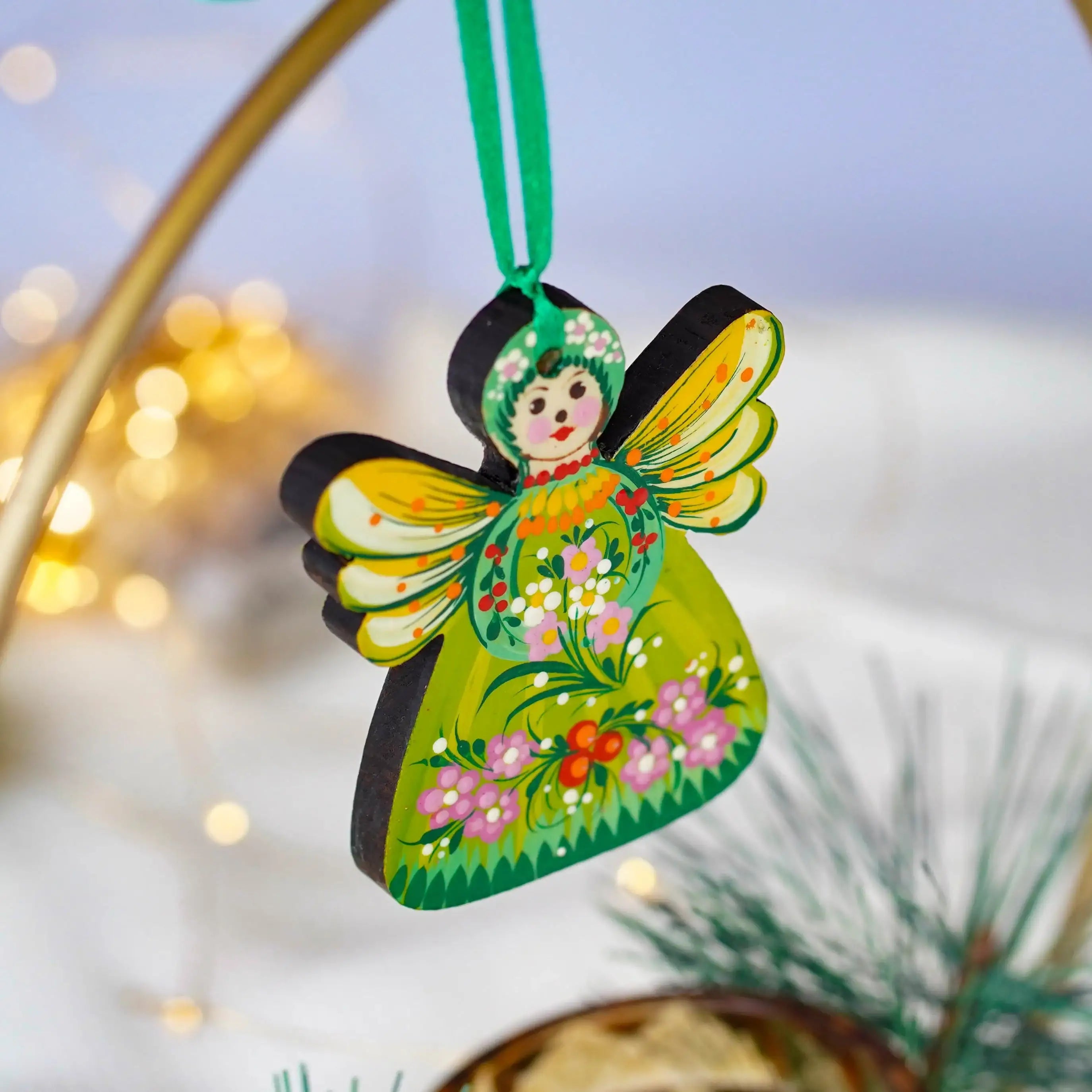 Hand-painted Wooden Christmas Fairy Ornament