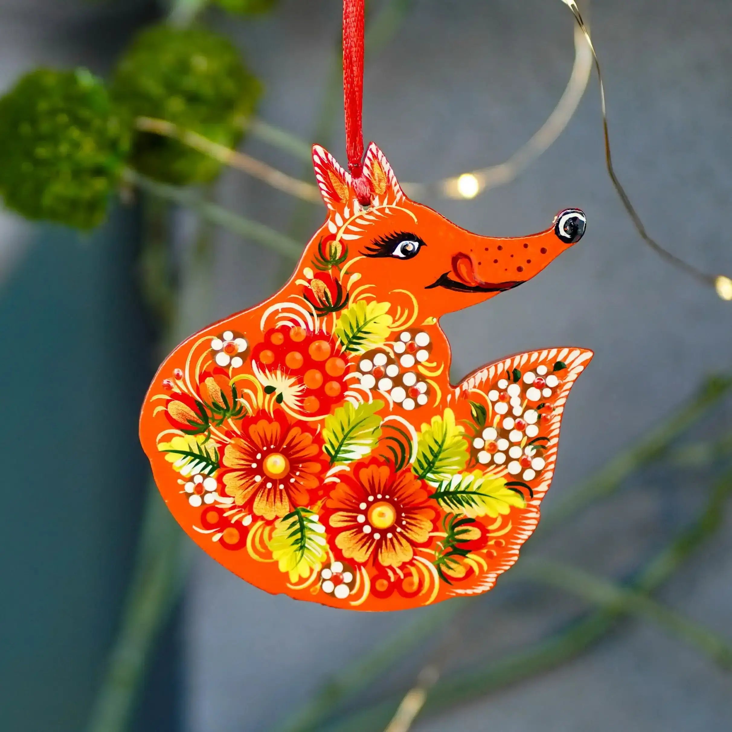 Set of 2 Hand-painted Wooden Fox Easter Ornaments