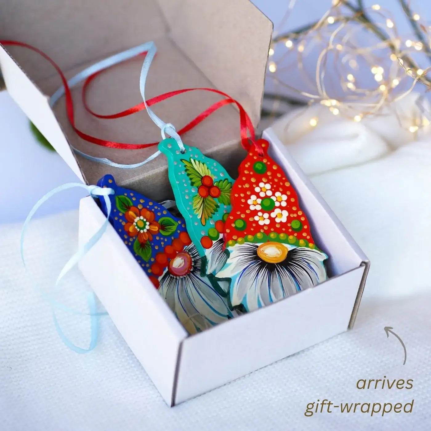 Set of 3 Painted Wooden Gnome Ornaments