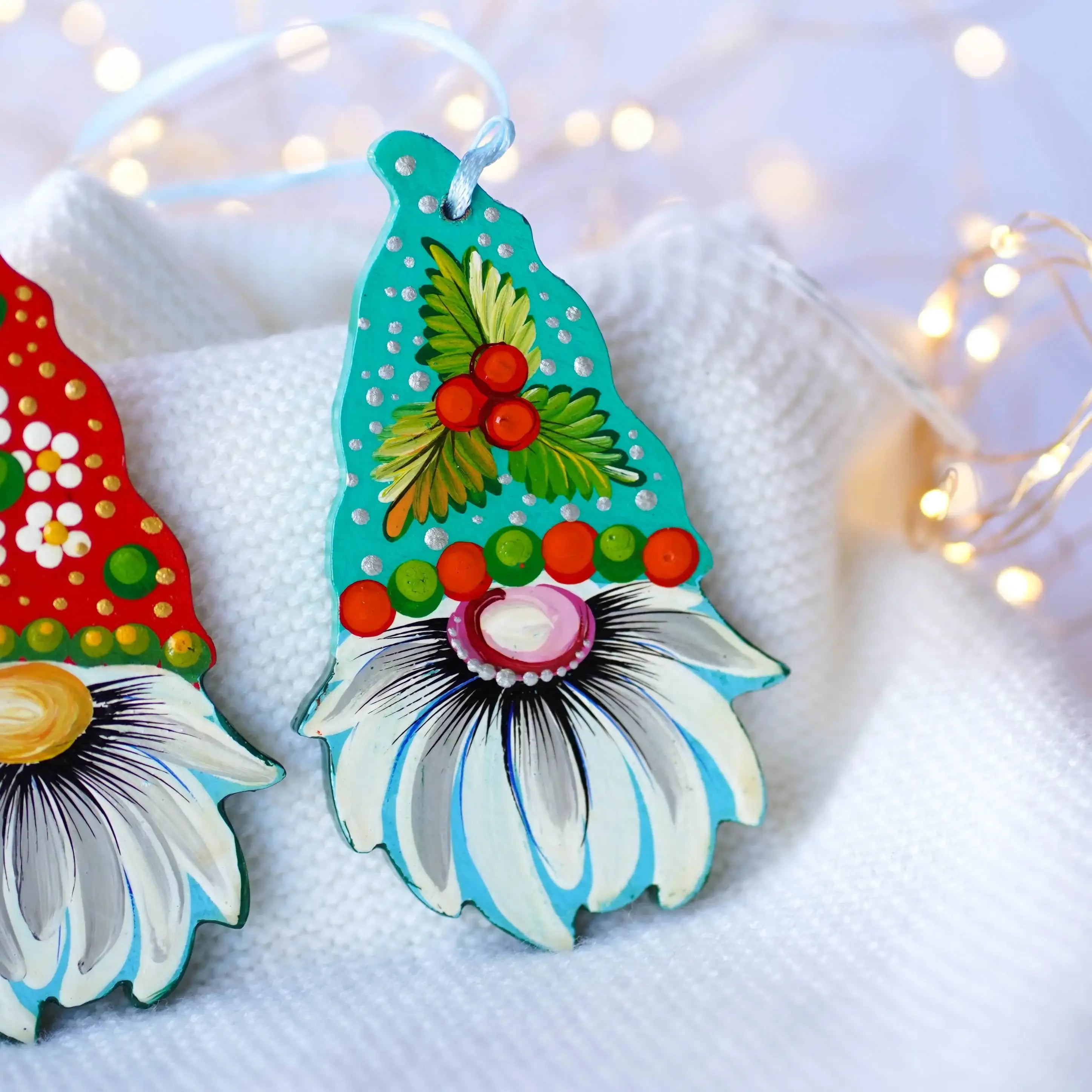 Set of 3 Painted Wooden Gnome Ornaments