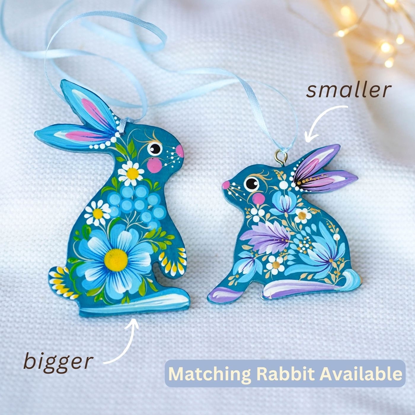 Painted Wooden Small Bunny Ornament