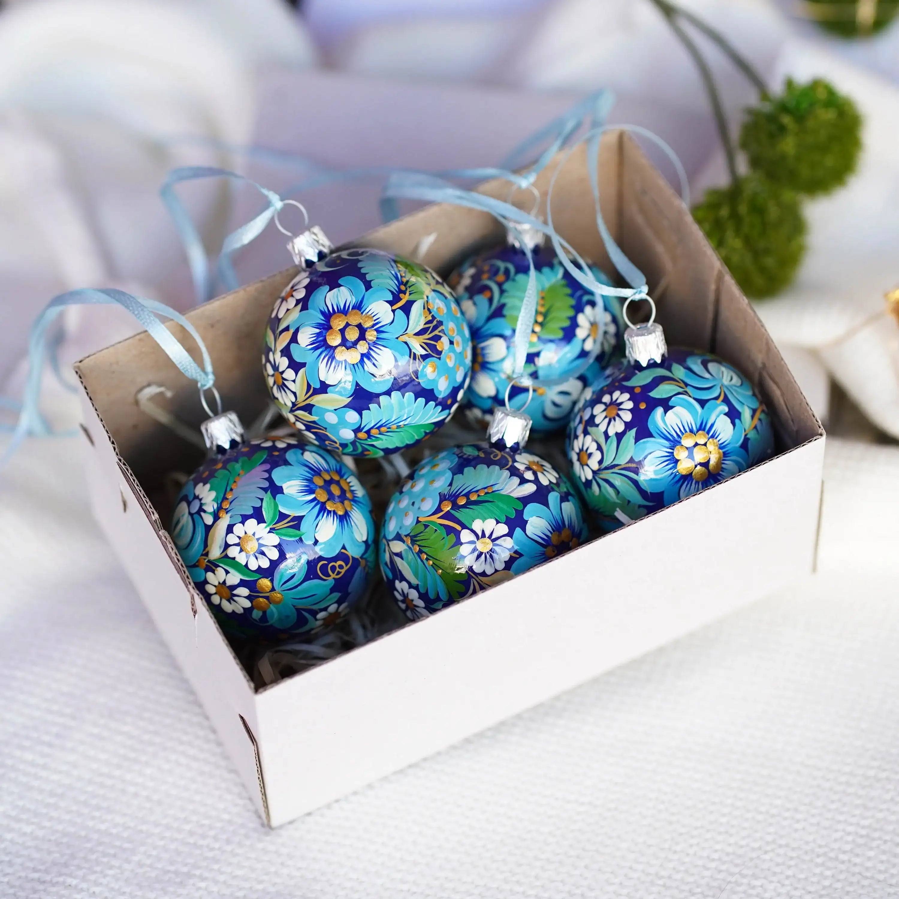 Set of 5 Painted Mini Christmas Ball Ornaments 2 in