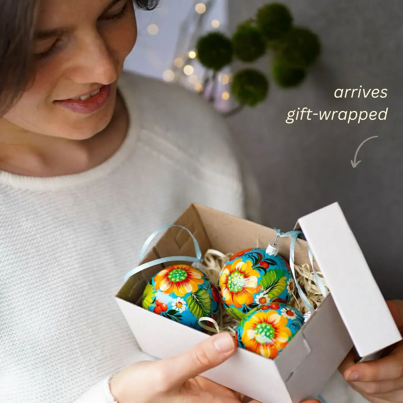 Set of 3 Hand-painted Ukrainian Sunflower Ornaments 2.4 in