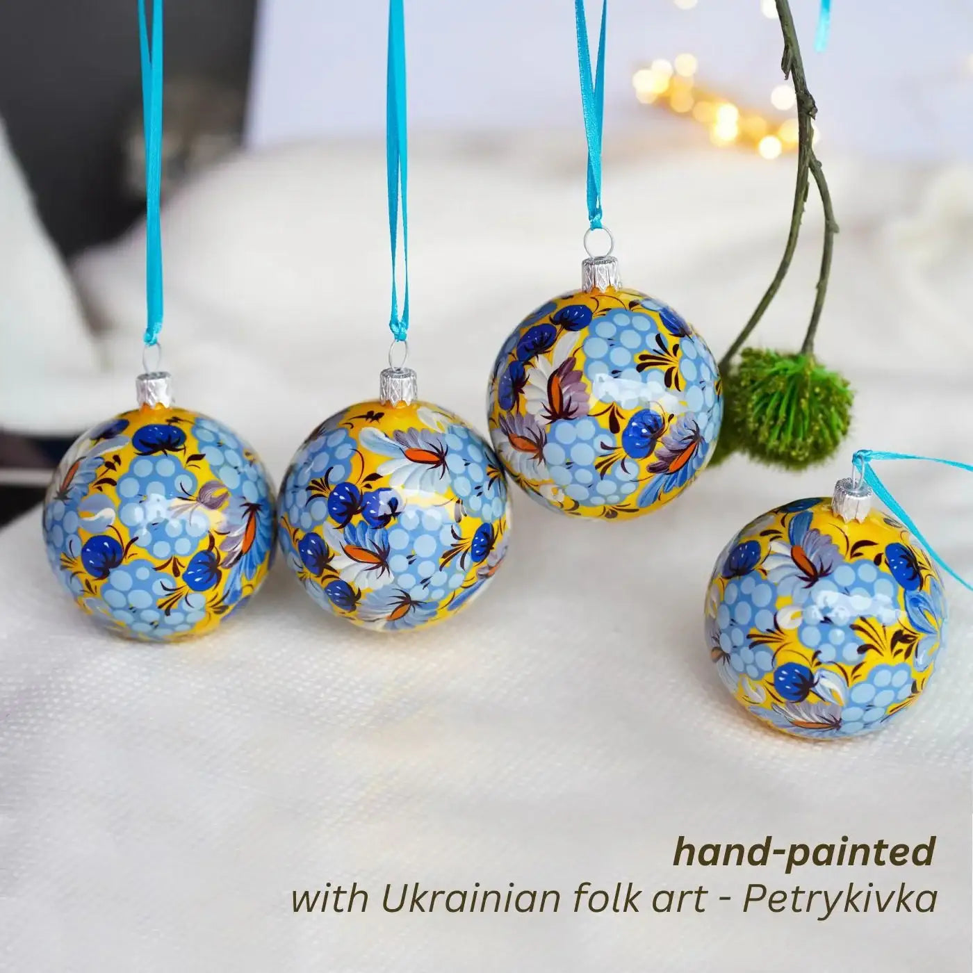 Set of 4 painted Ukrainian Christmas Ball Ornaments 2.4 in, Gift-wrapped