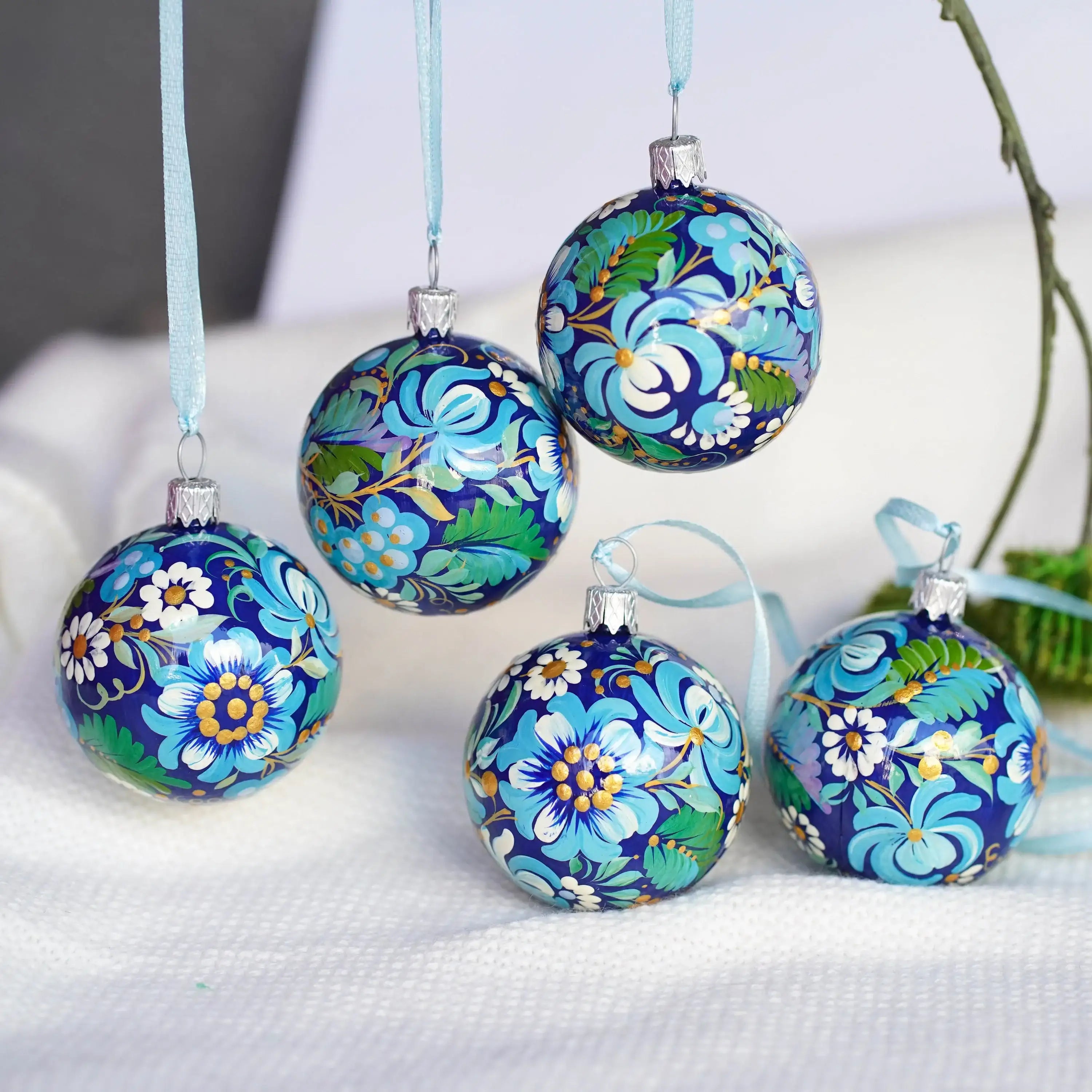 Set of 5 Painted Mini Christmas Ball Ornaments 2 in