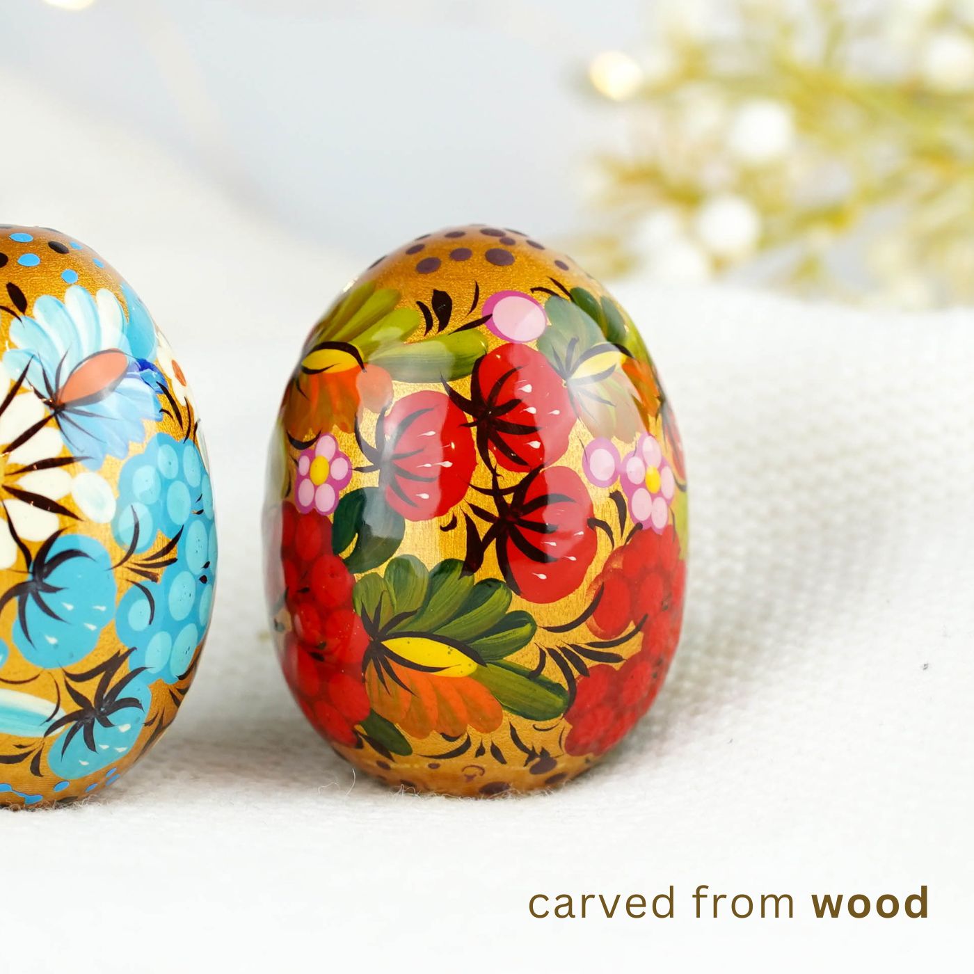 Hand-painted strawberry wooden Easter egg - Unique Petrykivka egg