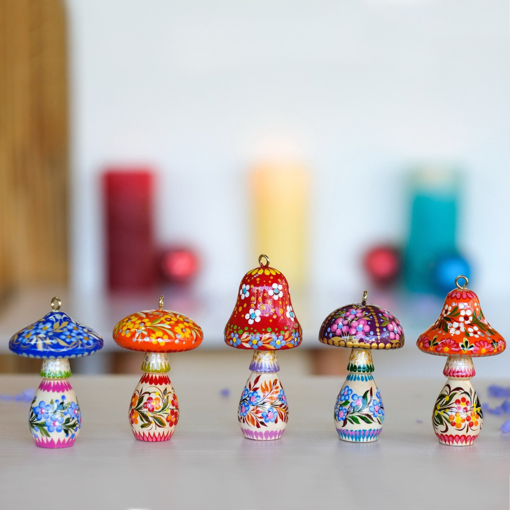 Painted Wooden Mushroom Christmas Ornament