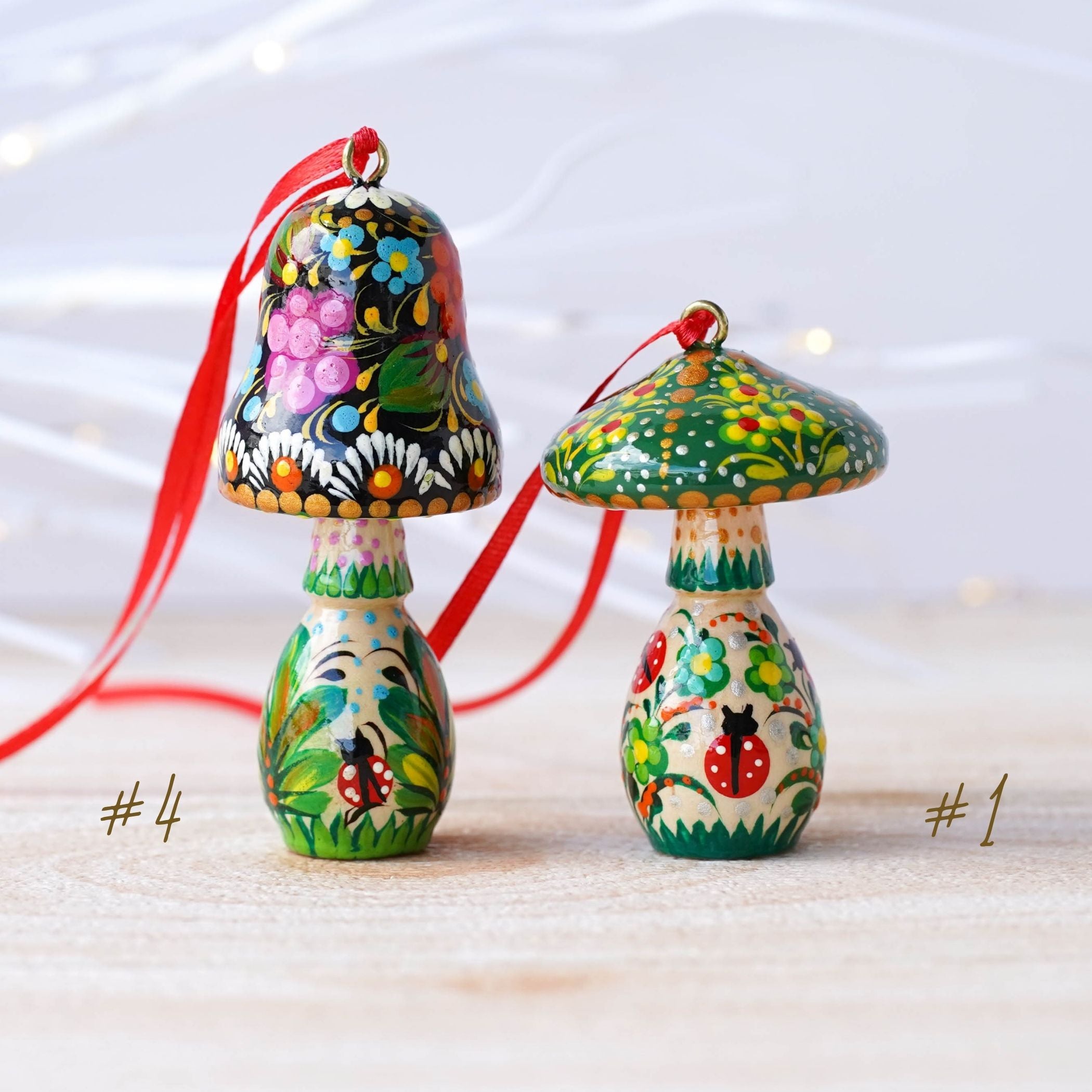 Hand-painted Wooden Mushroom Christmas Ornament - Artisanal Christmas Tree Decoration, Petrykivka Art