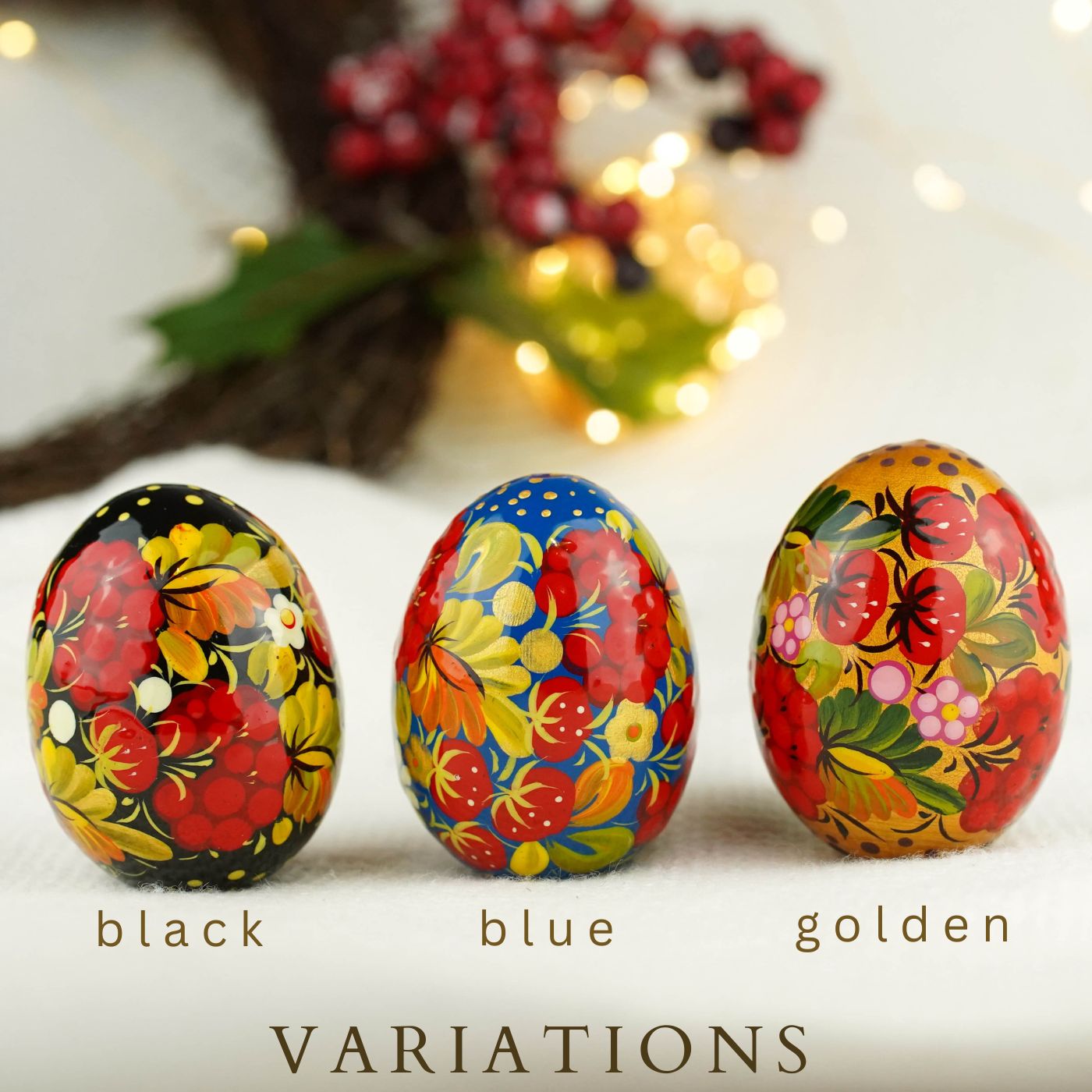 Hand-painted wooden Strawberry Easter egg