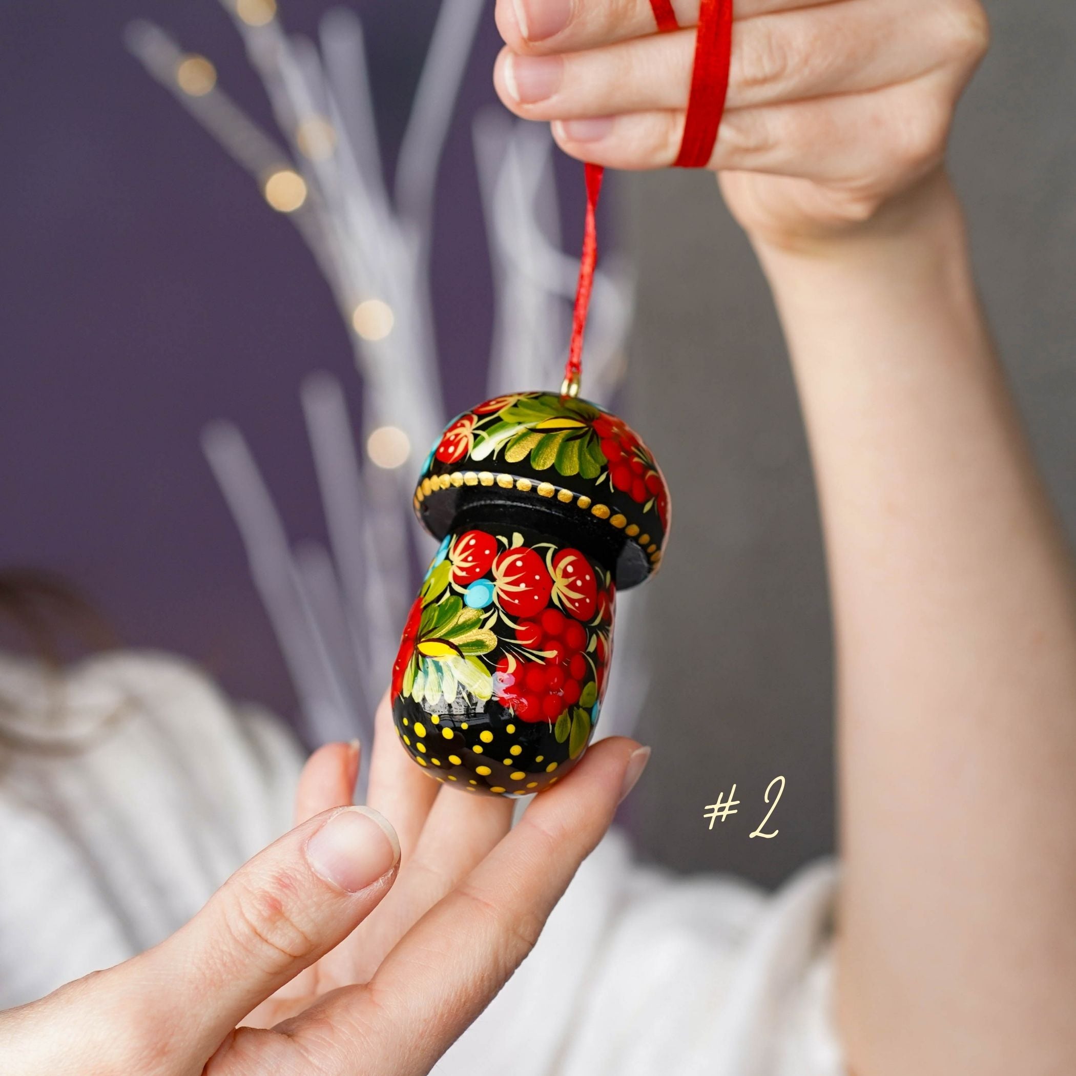 Hand-painted Fillable Wooden Mushroom Christmas Ornament - Artisanal Christmas Tree Decoration, Petrykivka Art