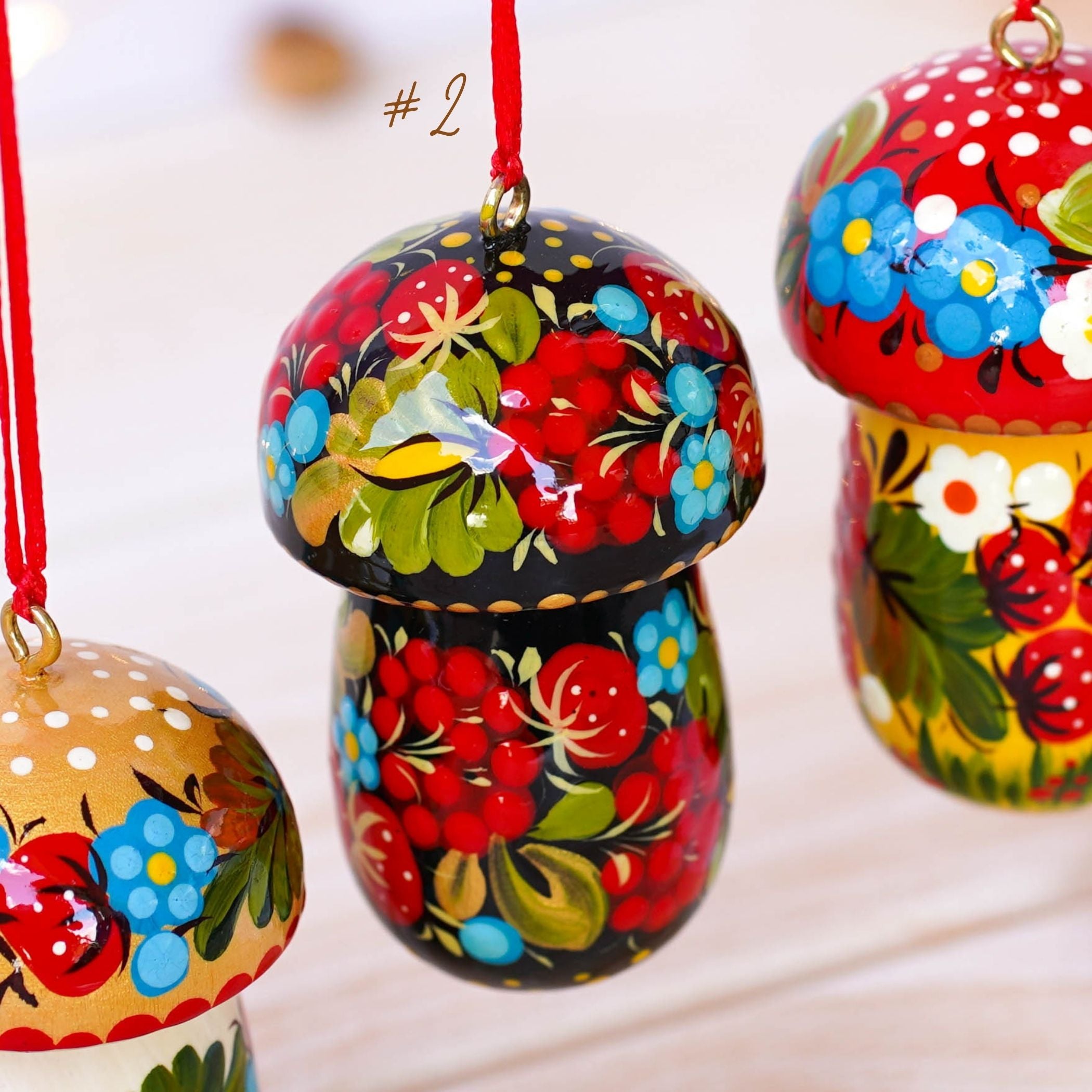 Hand-painted Fillable Wooden Mushroom Christmas Ornament - Artisanal Christmas Tree Decoration, Petrykivka Art