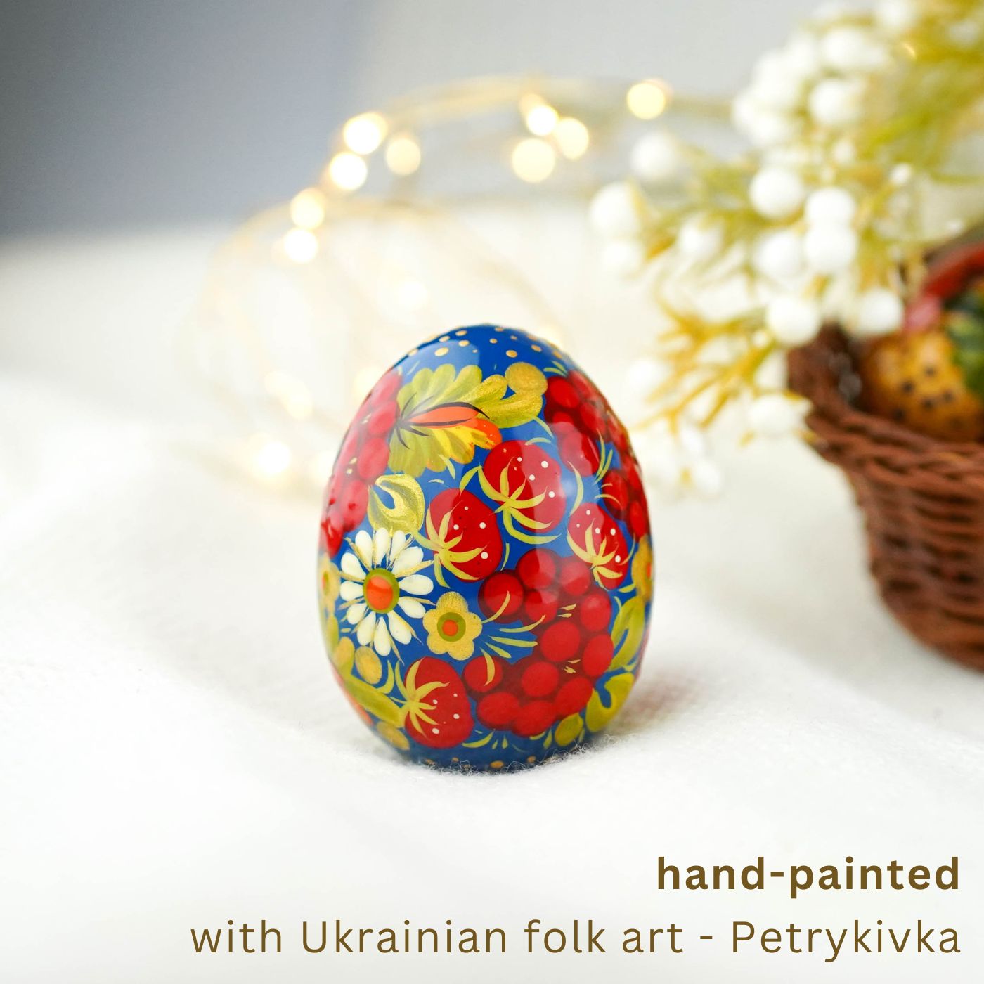 Hand-painted wooden Strawberry Easter egg