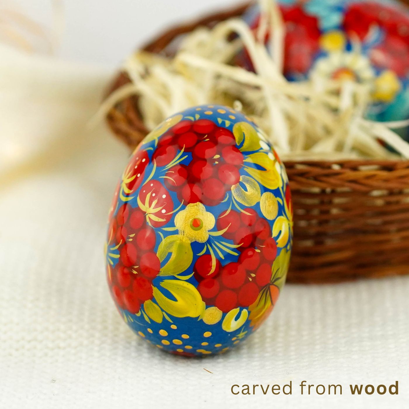 Hand-painted wooden Strawberry Easter egg