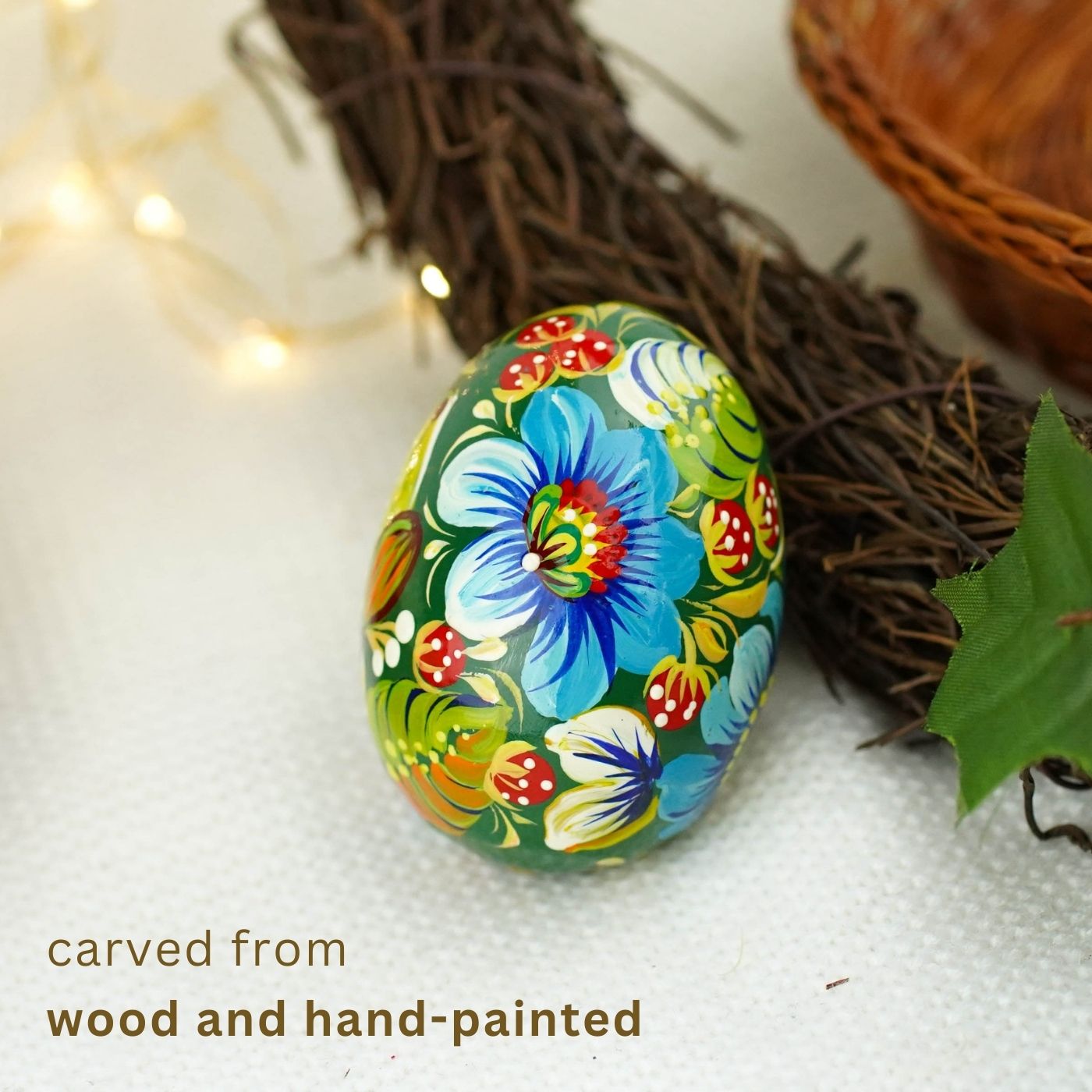 Wooden Frog Easter egg - Hand-painted Easter egg decoration