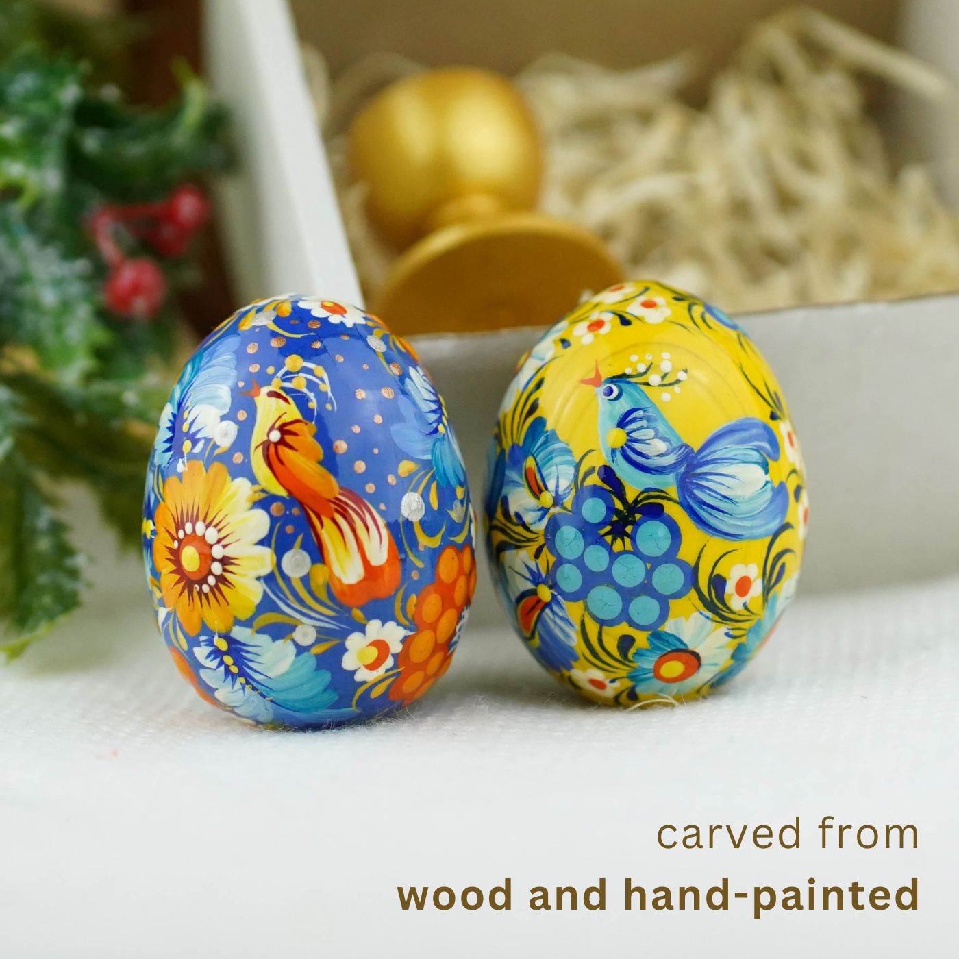 Painted wooden Ukrainian bird Easter egg