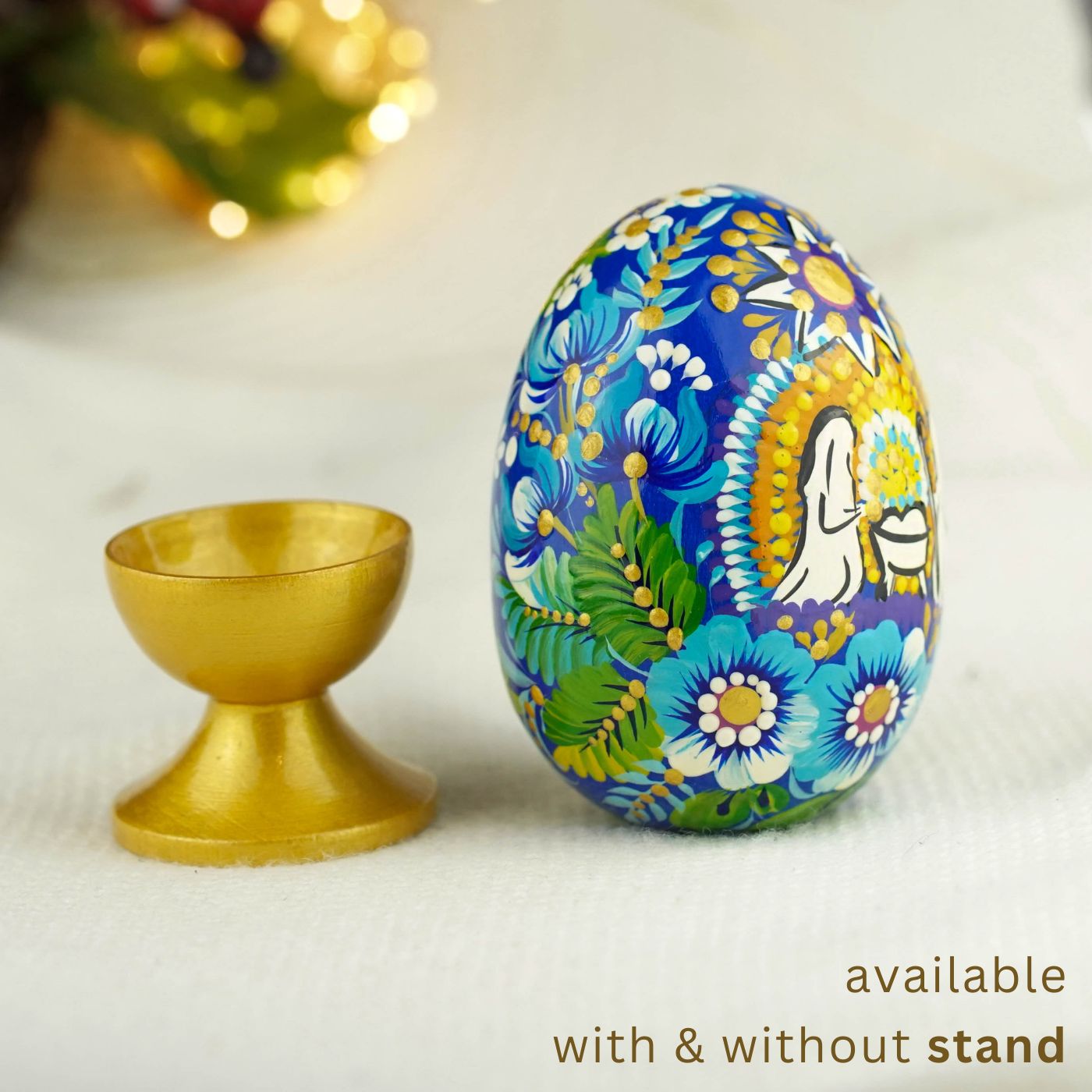 Large wooden nativity scene egg 3.54 in - Hand-painted Easter egg decoration