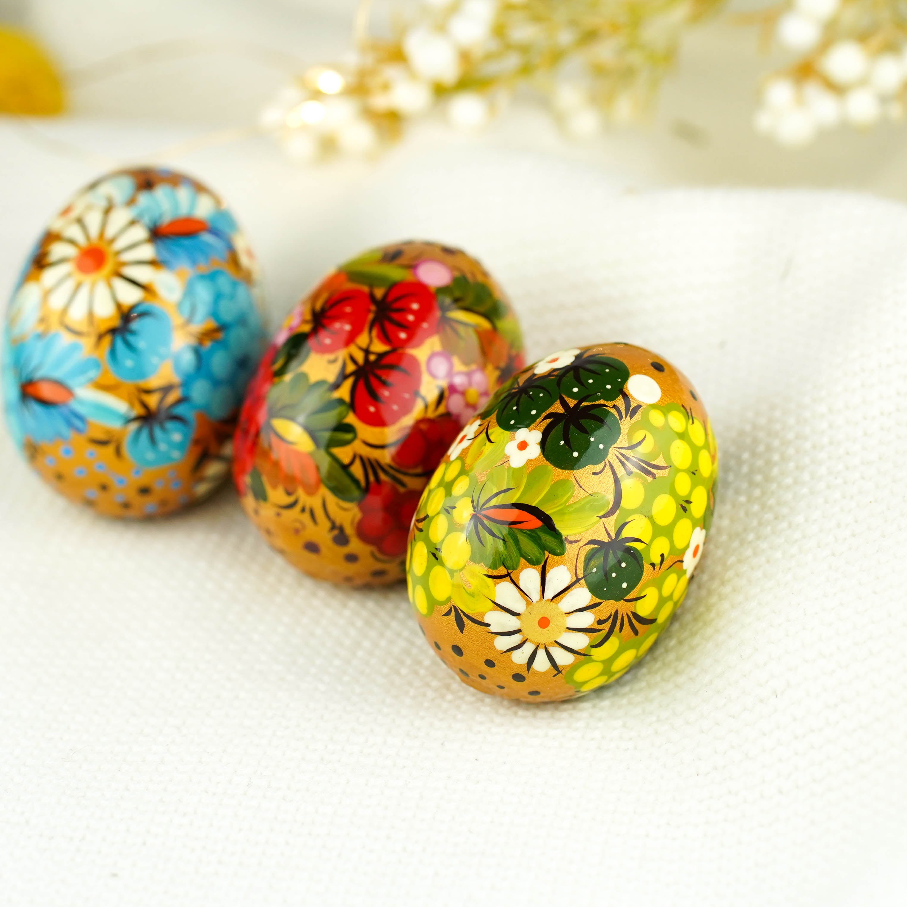 Hand-painted Green wooden Easter egg - Ukrainian pysanky egg