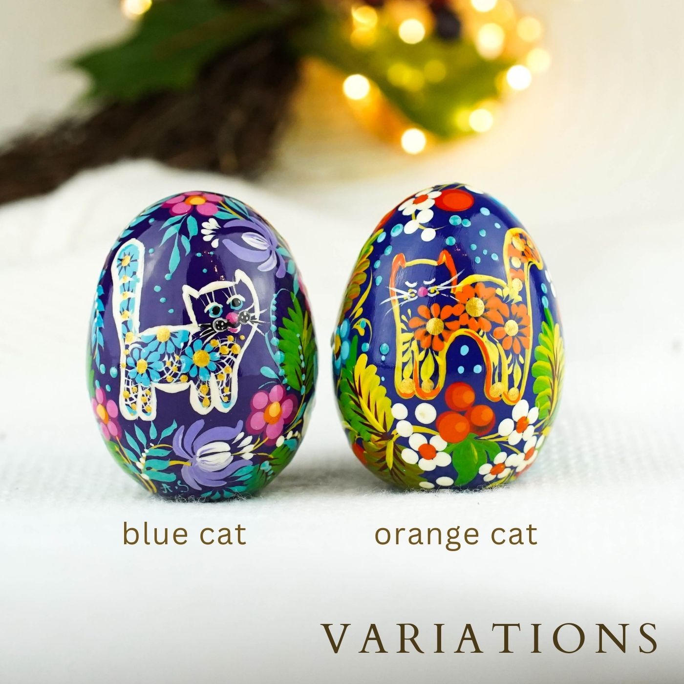 Painted Wooden Cat Easter Egg - Personalized Easter Ornament