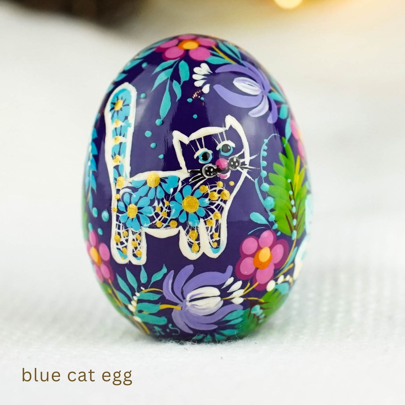 Painted Wooden Cat Easter Egg - Personalized Easter Ornament