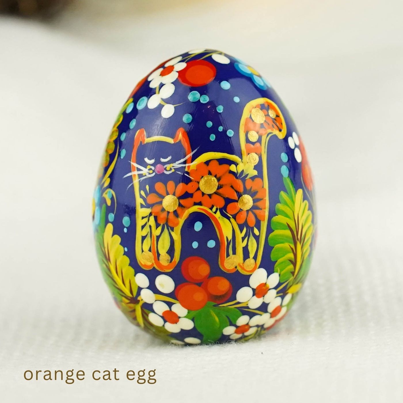 Painted Wooden Cat Easter Egg - Personalized Easter Ornament