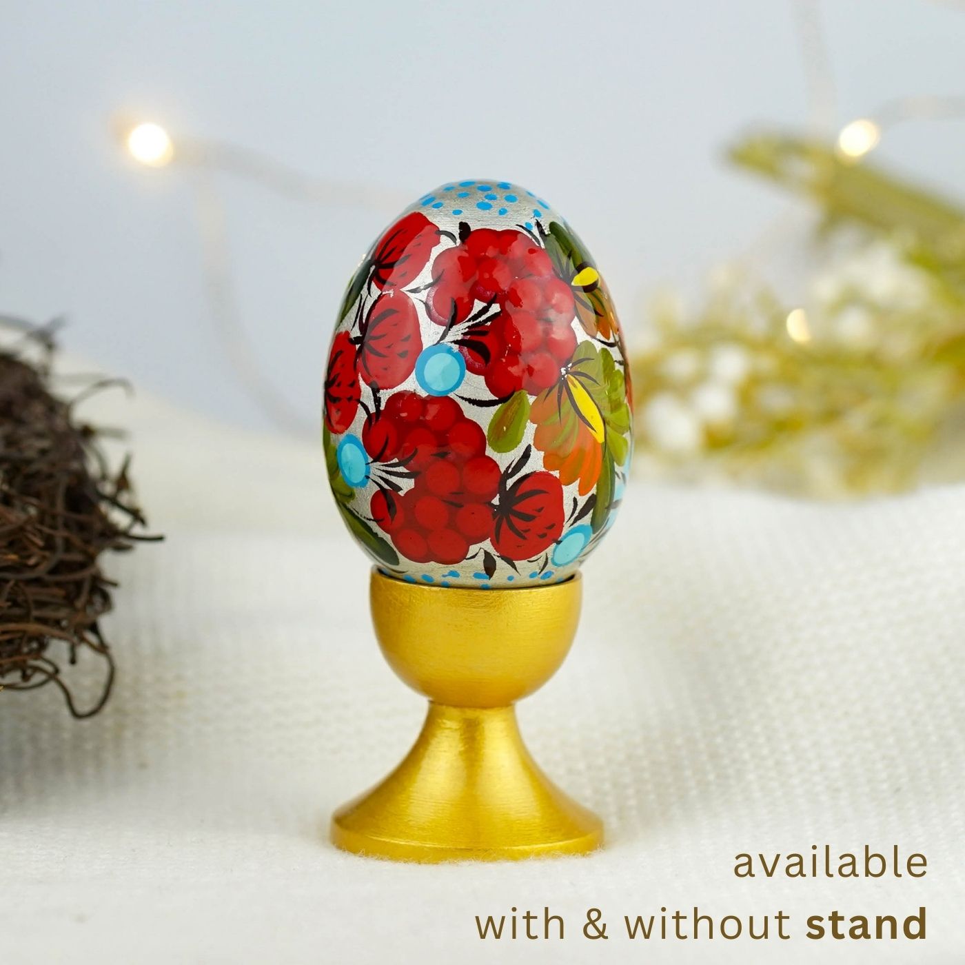 Painted Strawberry Easter egg - Handmade Ukrainian pysanky egg