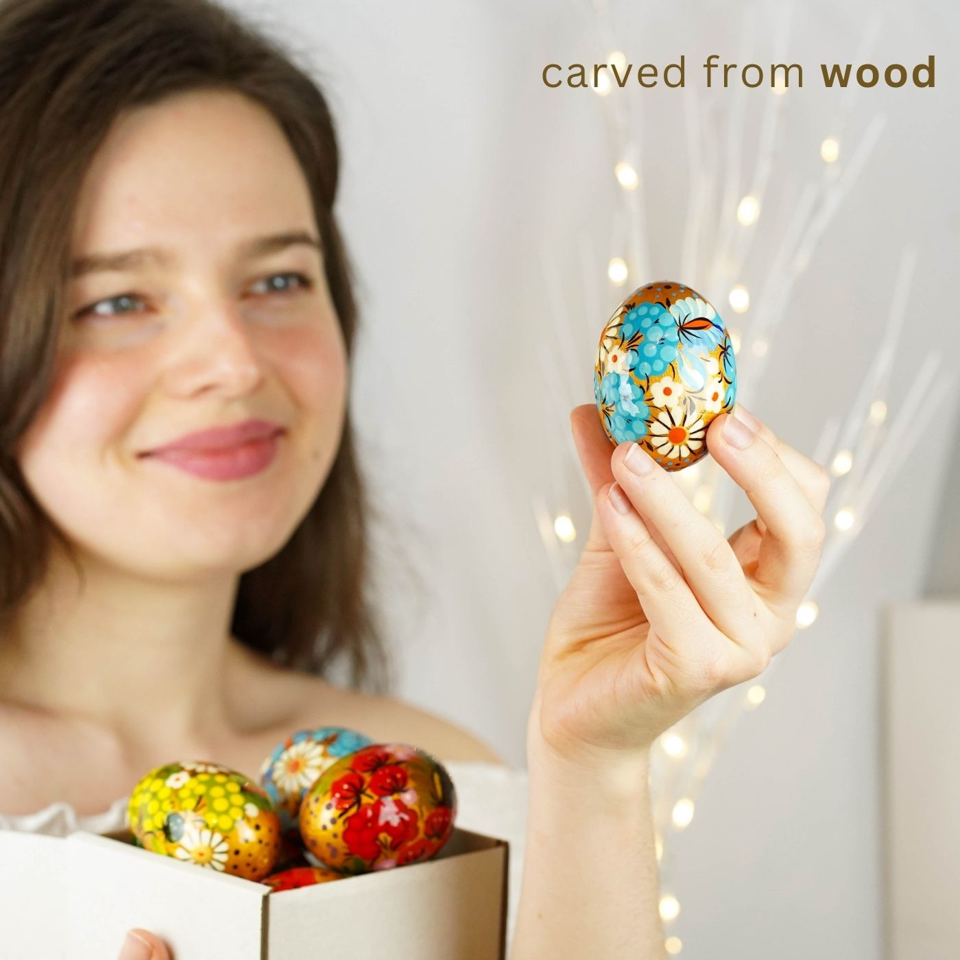 Hand-painted wooden Easter egg - Blue flower Petrykivka egg