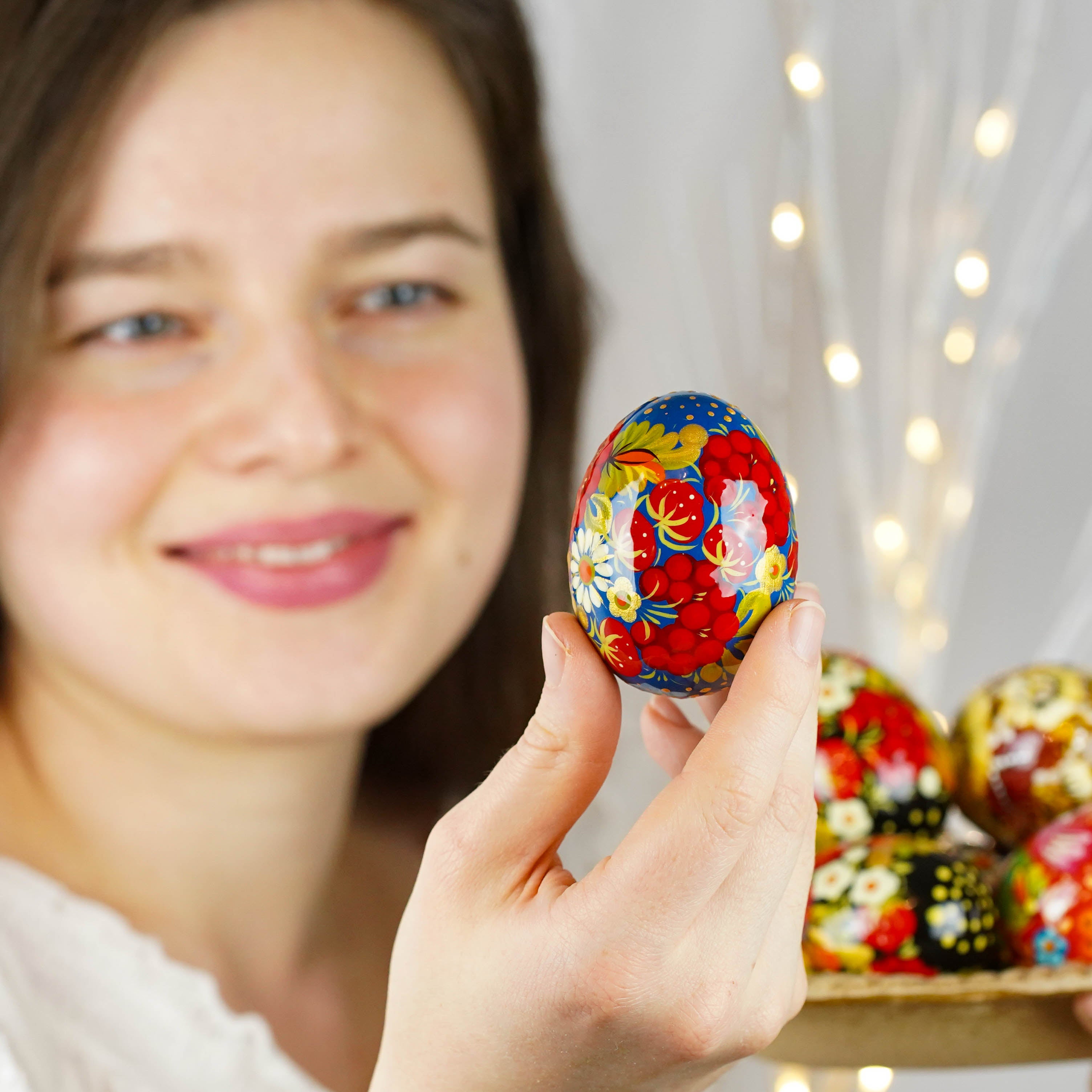 Hand-painted wooden Strawberry Easter egg