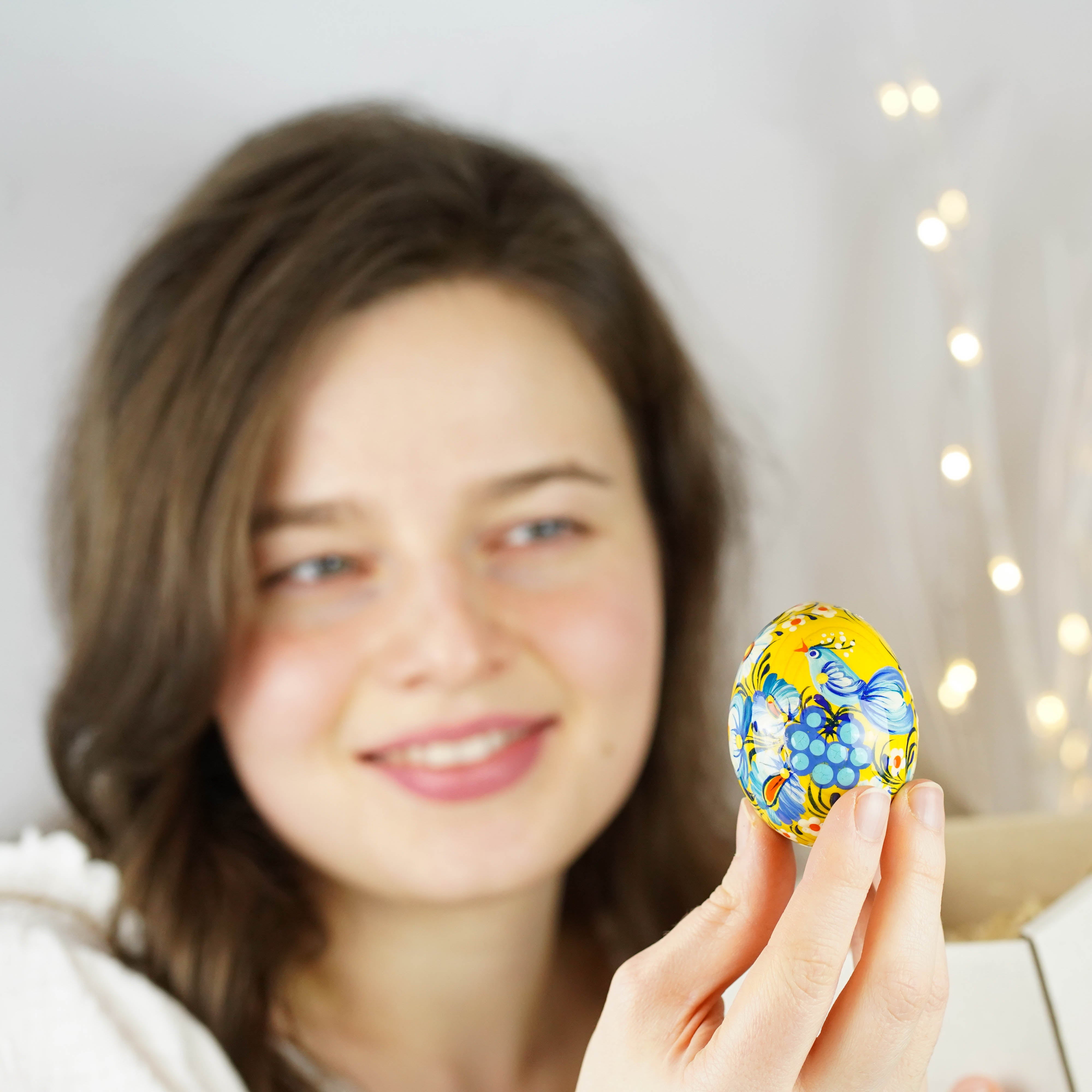 Painted wooden Ukrainian bird Easter egg