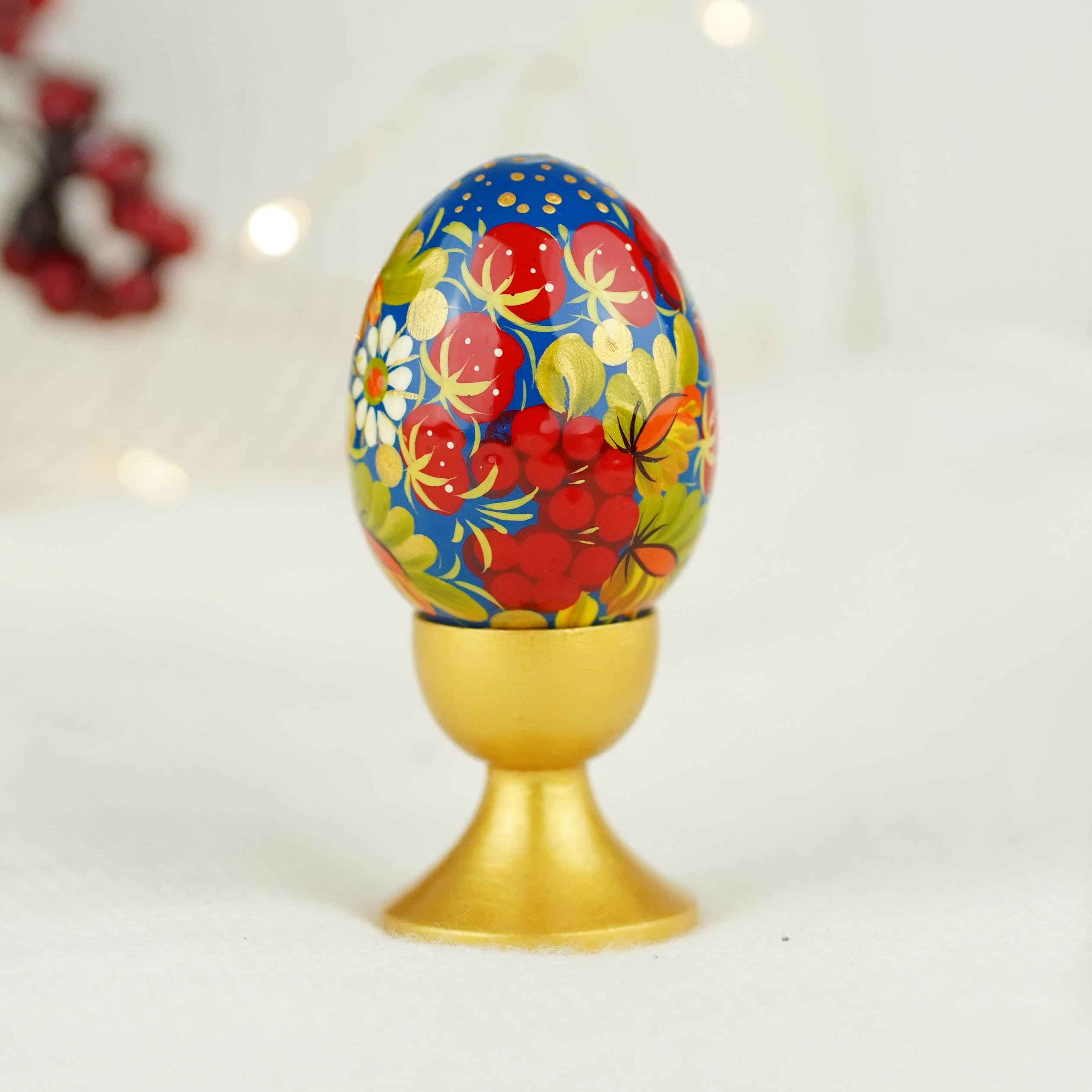 Hand-painted wooden Strawberry Easter egg