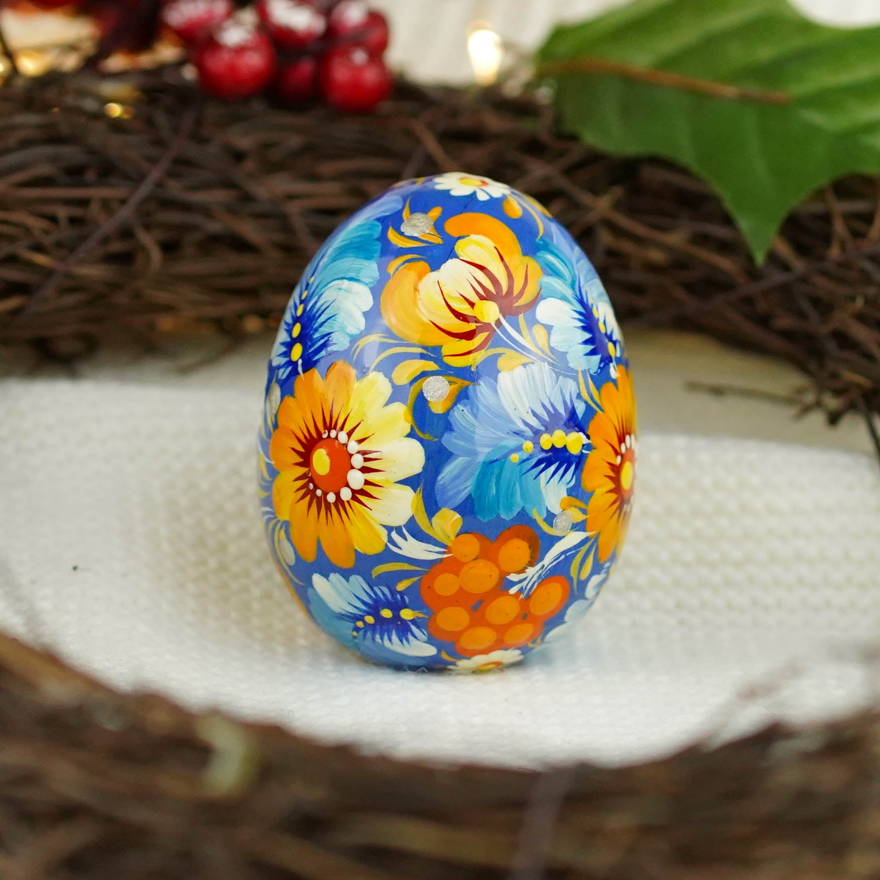 Painted wooden Ukrainian bird Easter egg