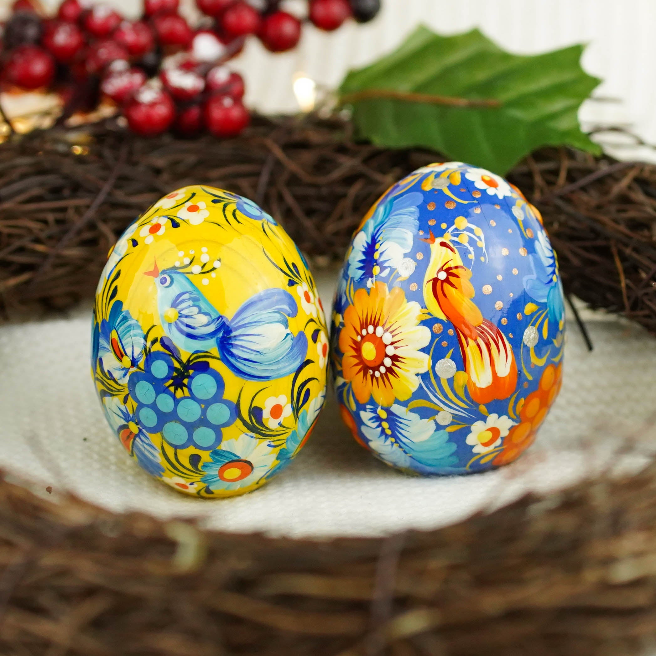 Painted wooden Ukrainian bird Easter egg