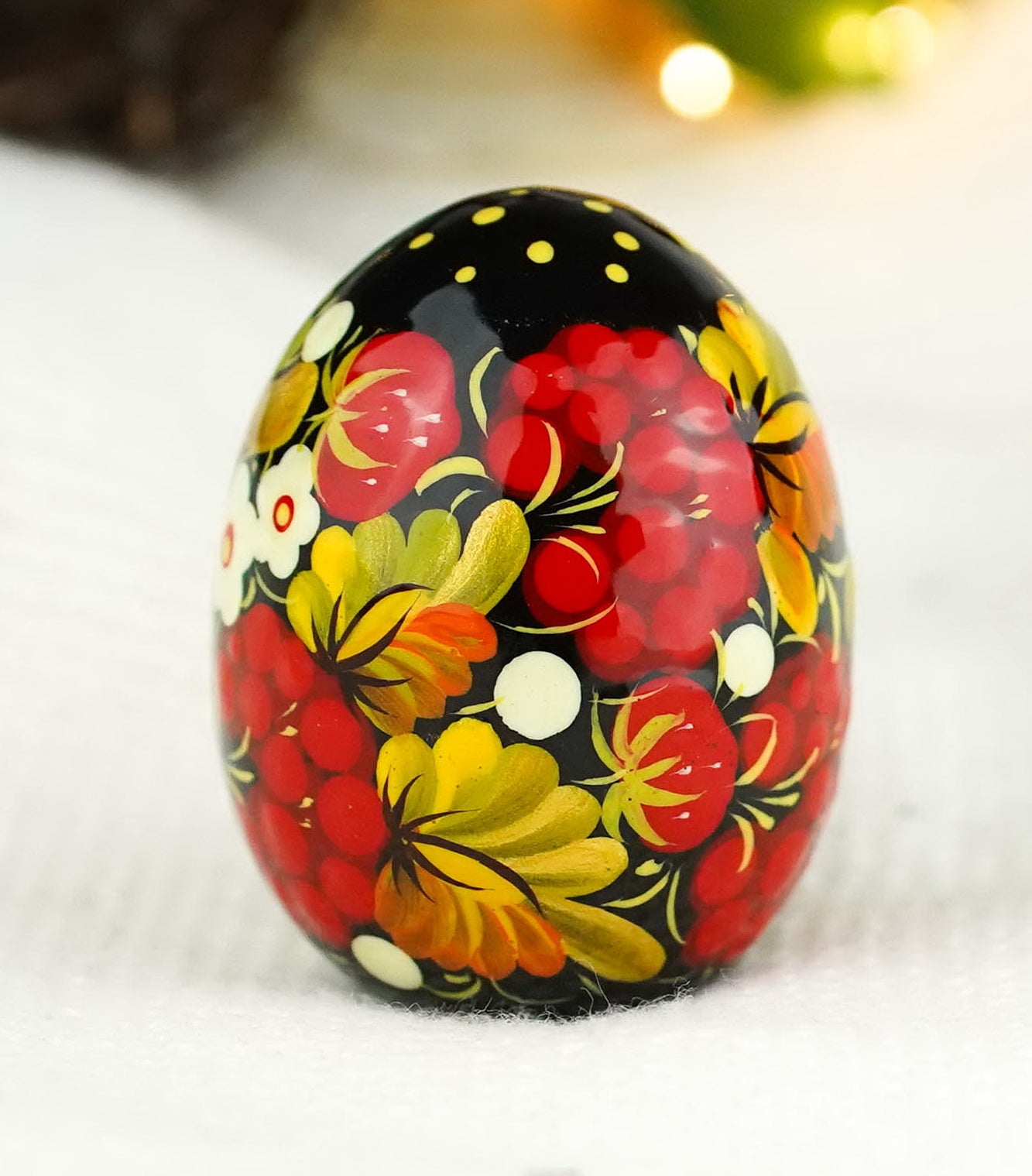 Hand-painted wooden Strawberry Easter egg - Ukrainian pysanky egg