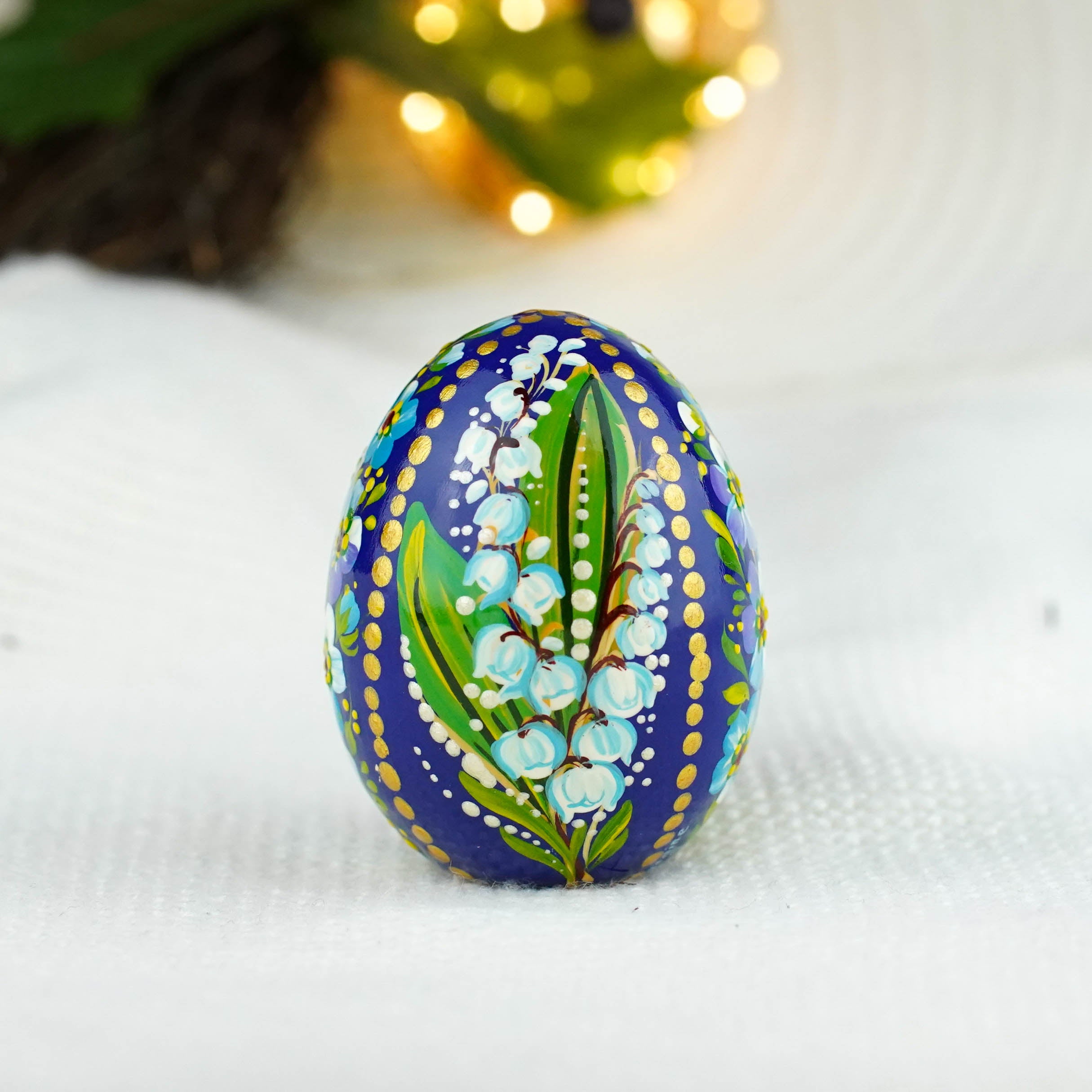 Hand-painted wooden Lily of the Valley Easter egg - Forget-me-not Ukrainian pysanky egg