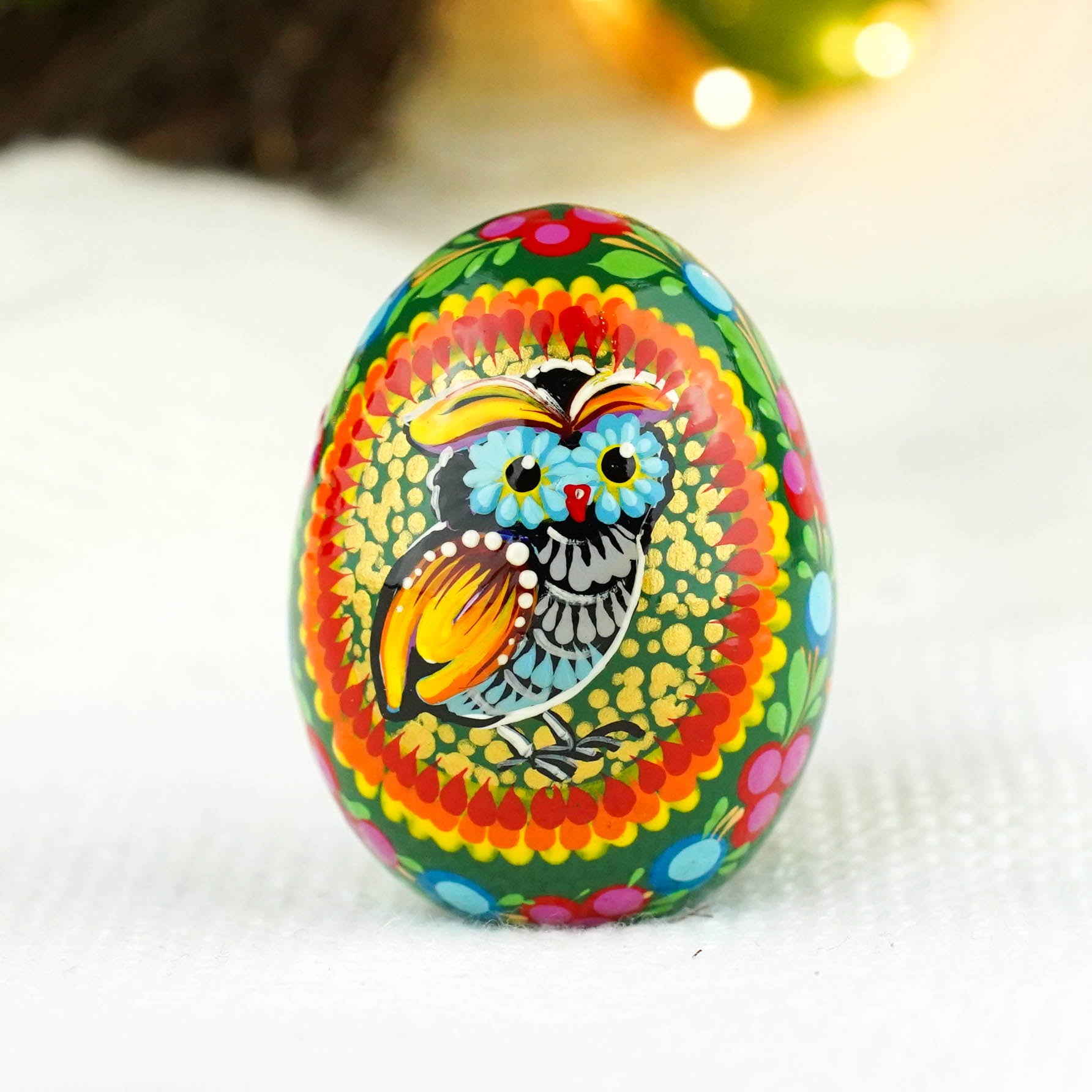 Wooden Owl Easter egg - Hand-painted Easter egg decoration