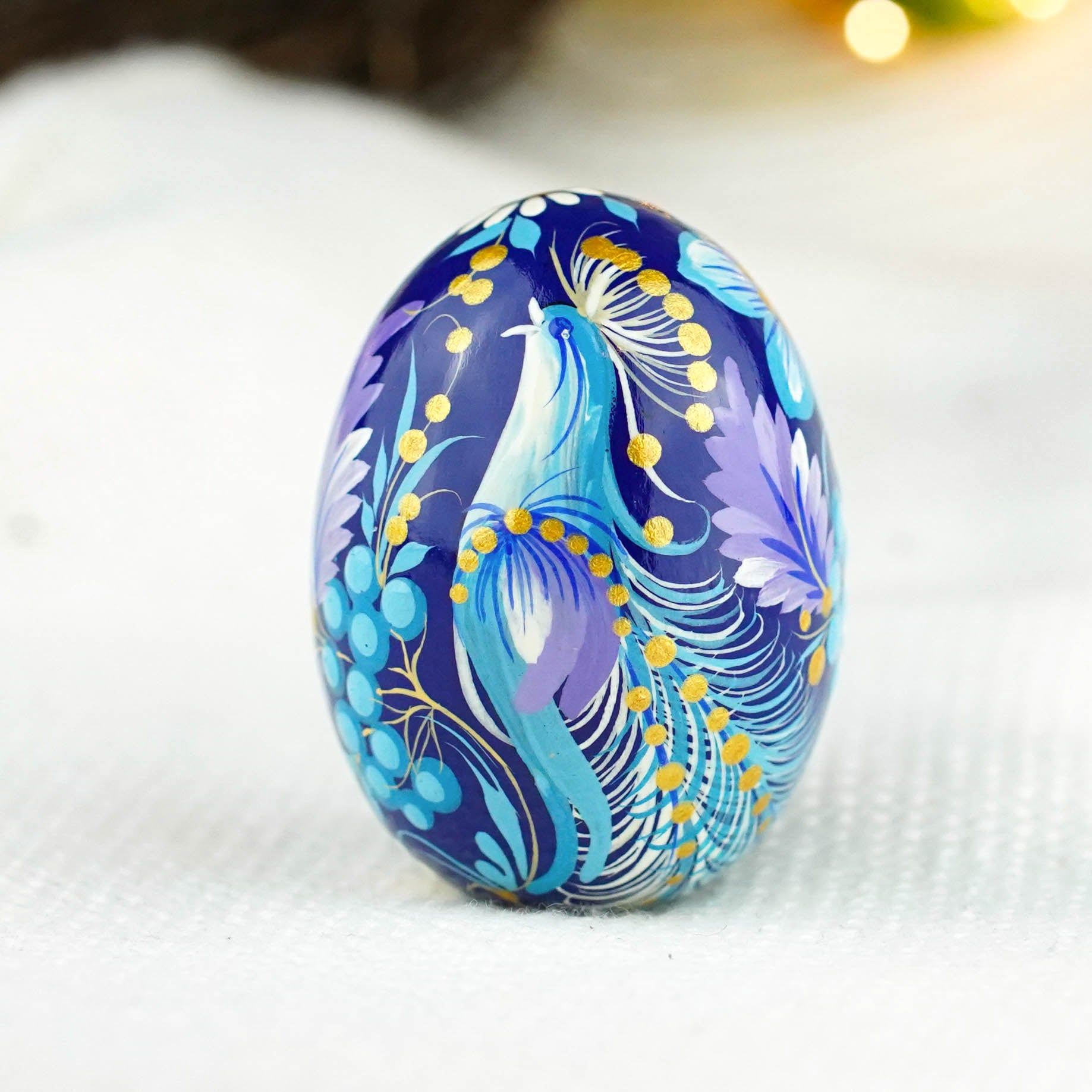 Hand-painted wooden Blue bird Easter egg