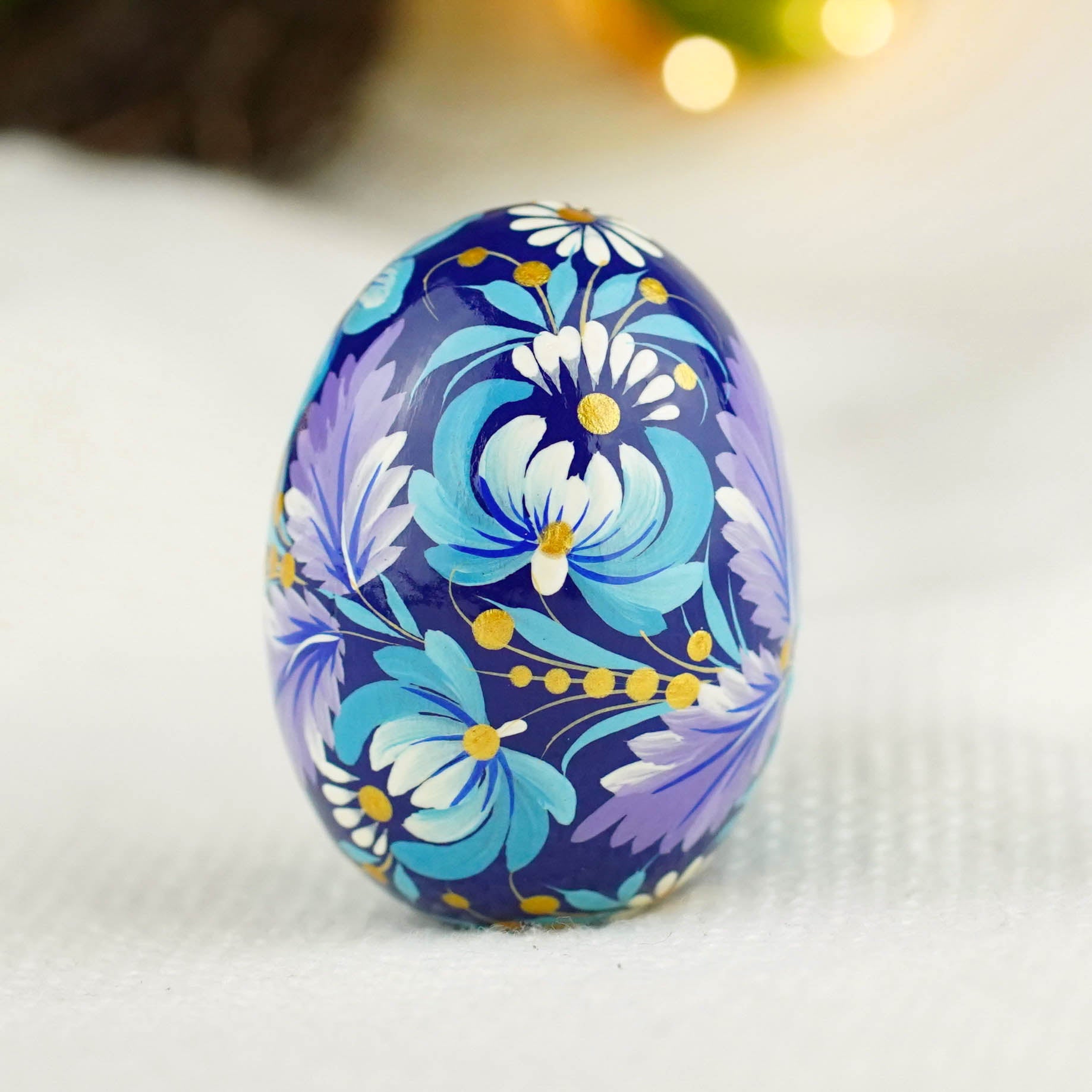 Hand-painted wooden Blue bird Easter egg